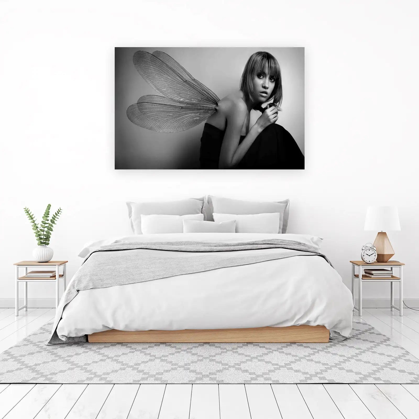 Fantasy Dragonfly Wings Woman B&W Wall Art