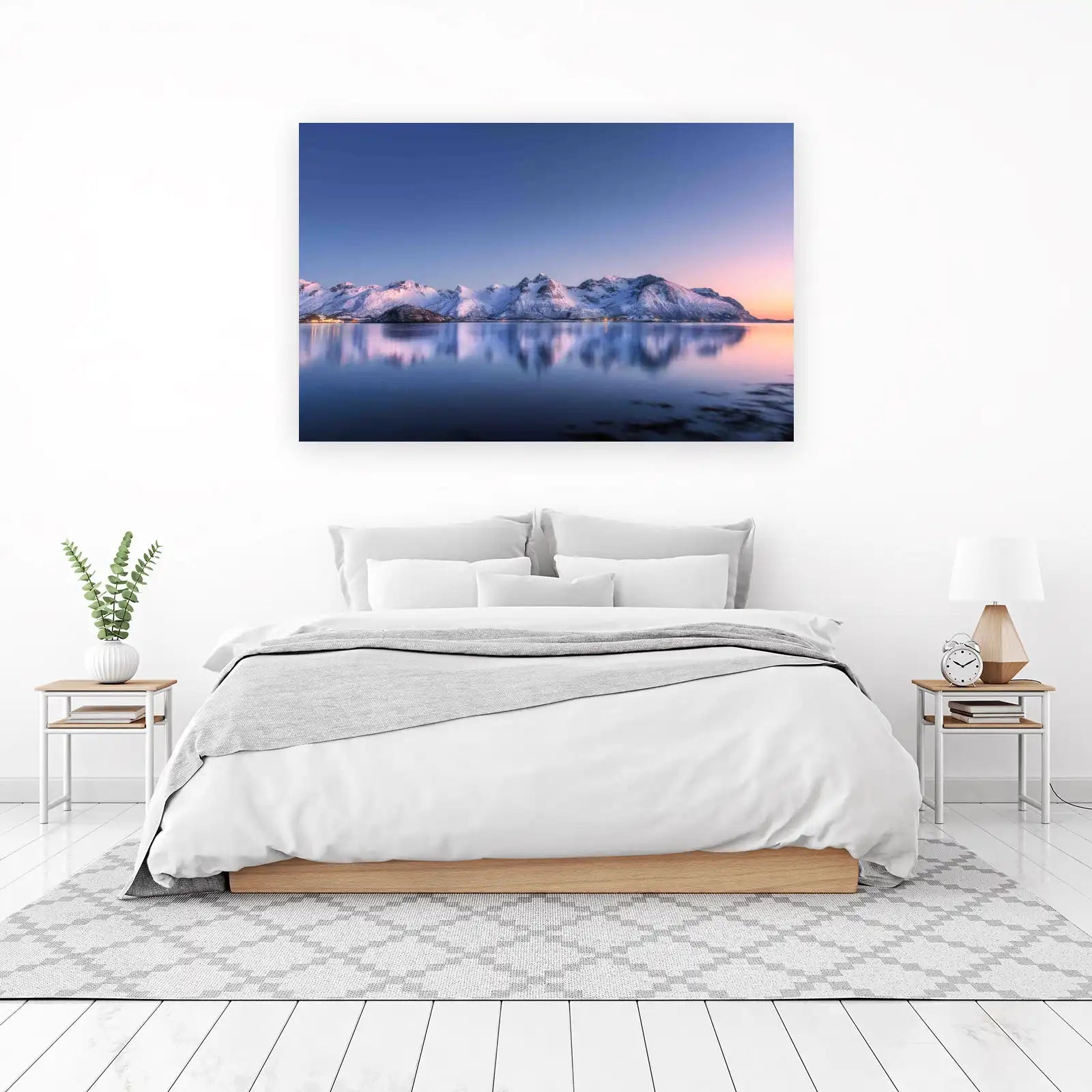 Serene Snowy Peaks Reflection Wall Art