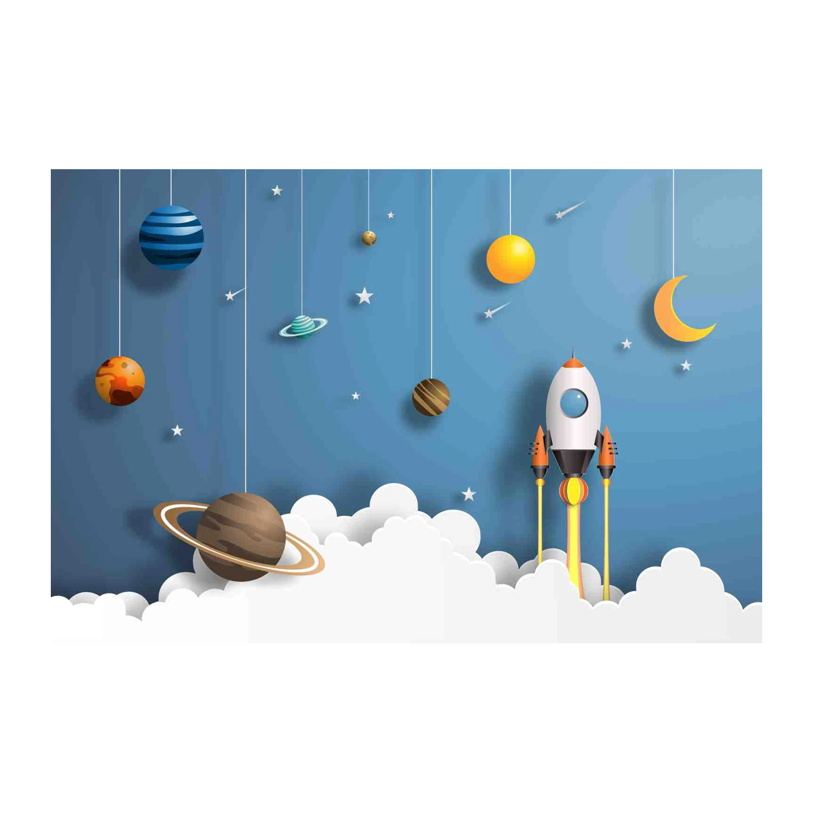 Space Adventure Rocket & Planets Wall Art