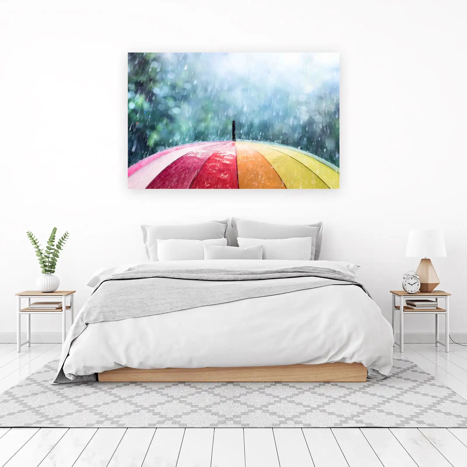 Vibrant Rainbow Umbrella Rainy Day Wall Art