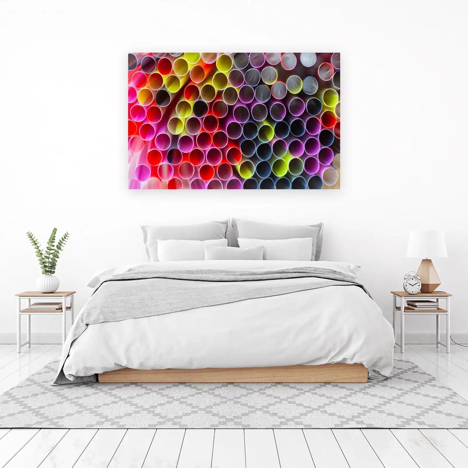 Vibrant Rainbow Straws Abstract Wall Art