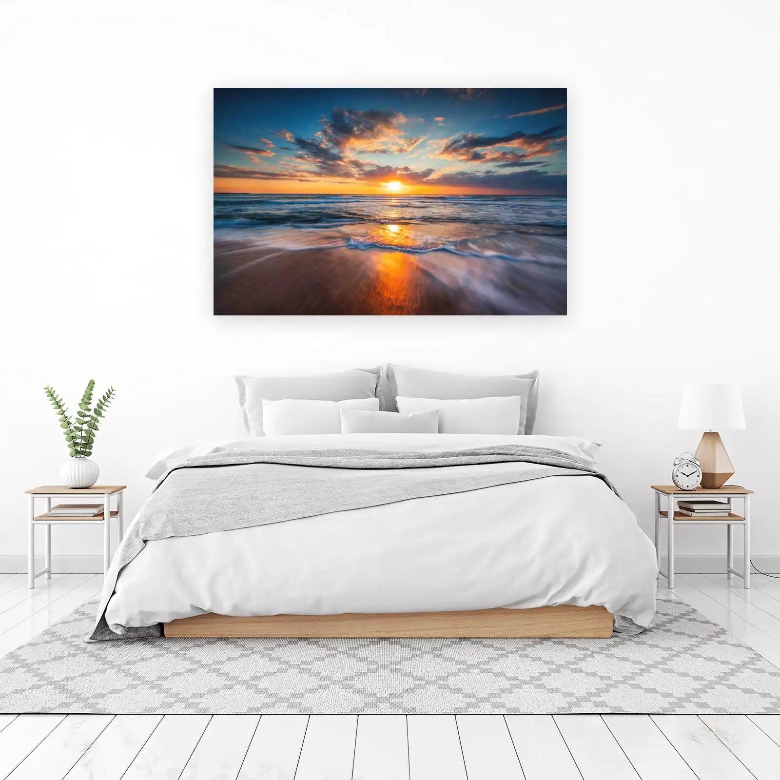 Golden Sunset Ocean Waves Wall Art