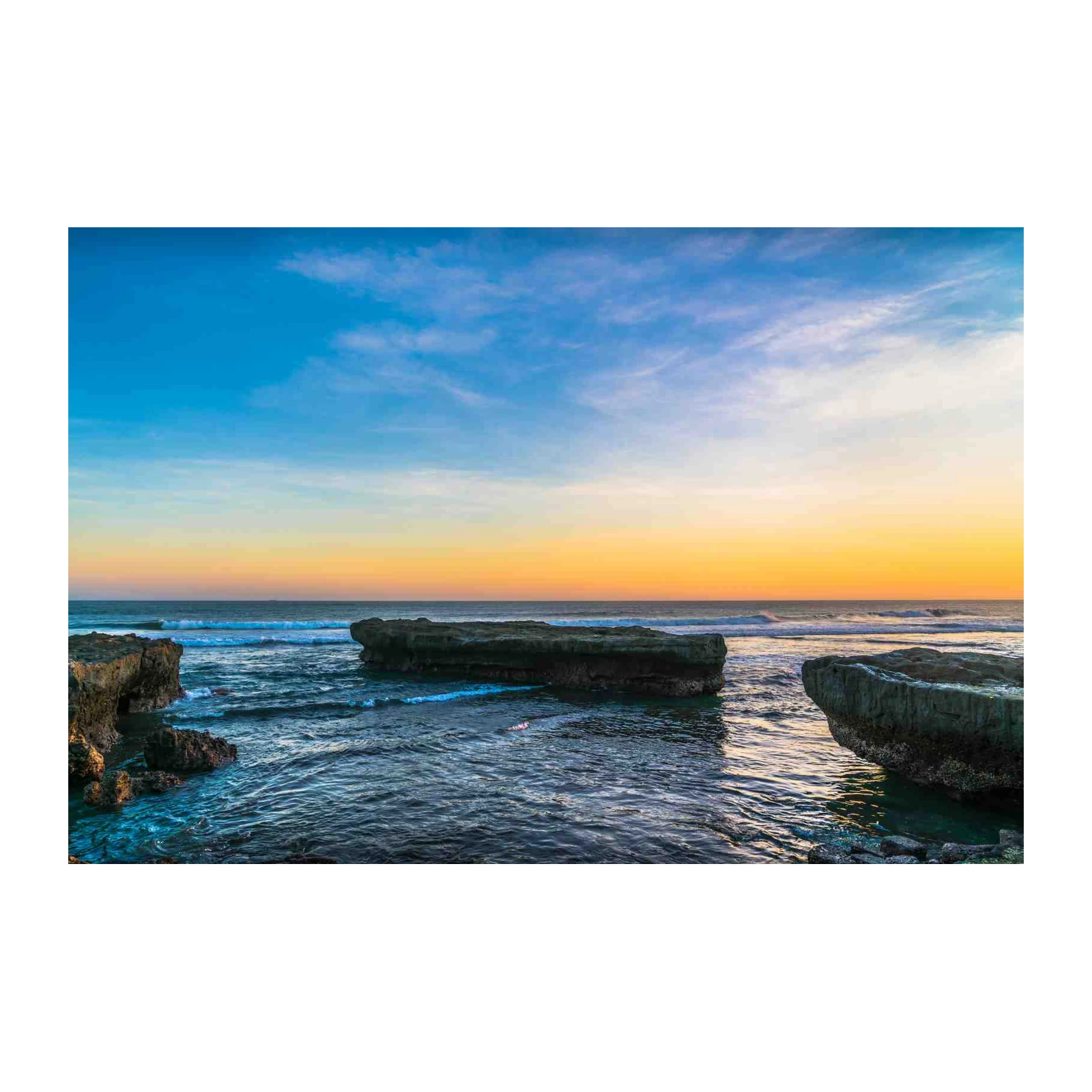 Serene Ocean Sunset Rocky Shore Wall Art