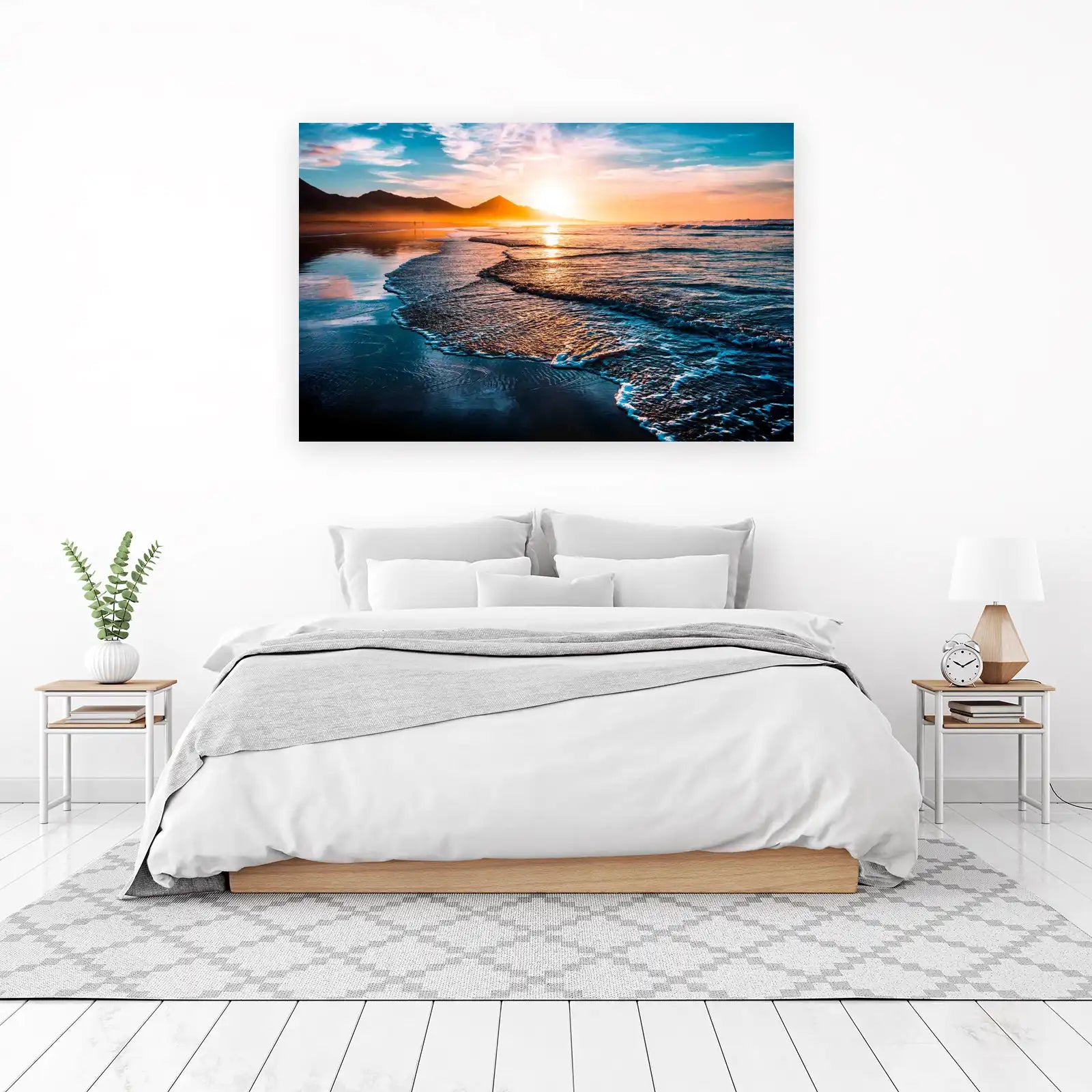Golden Sunset Beach Waves Wall Art