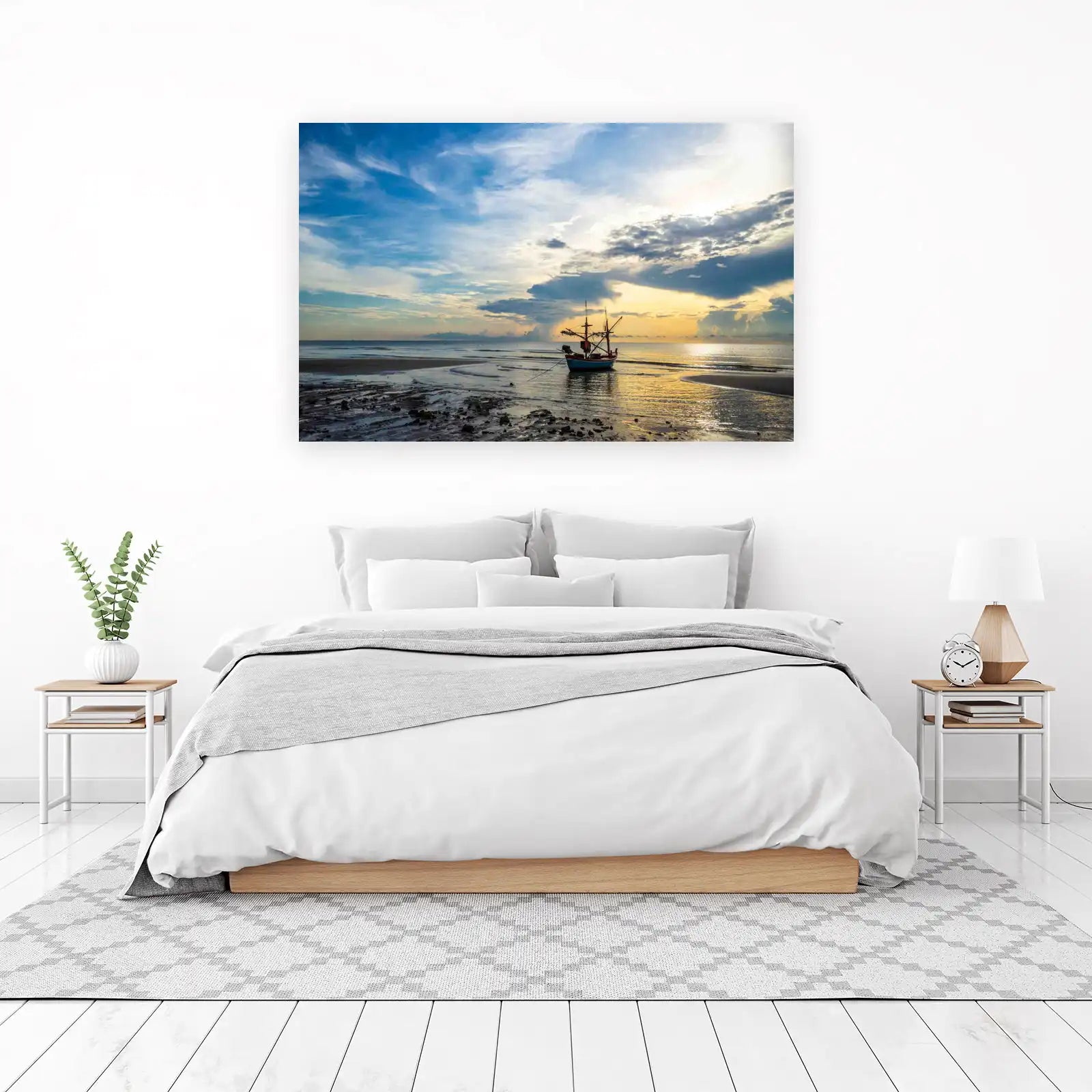 Tranquil Sunrise Fishing Boat Wall Art