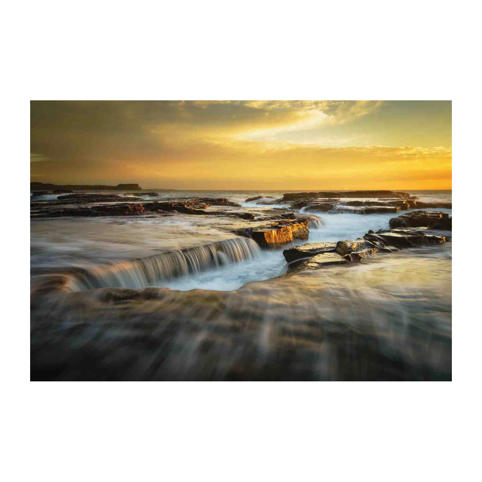 Golden Hour Waterfall Coastal Serenity Wall Art