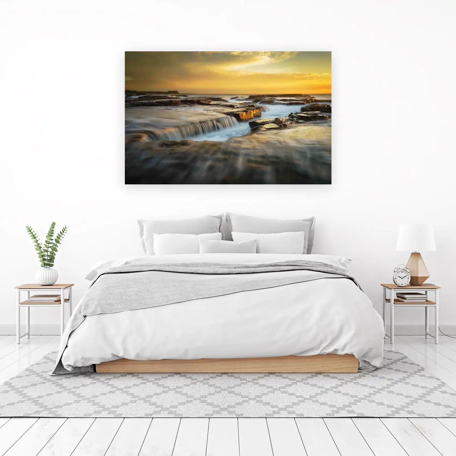 Golden Hour Waterfall Coastal Serenity Wall Art