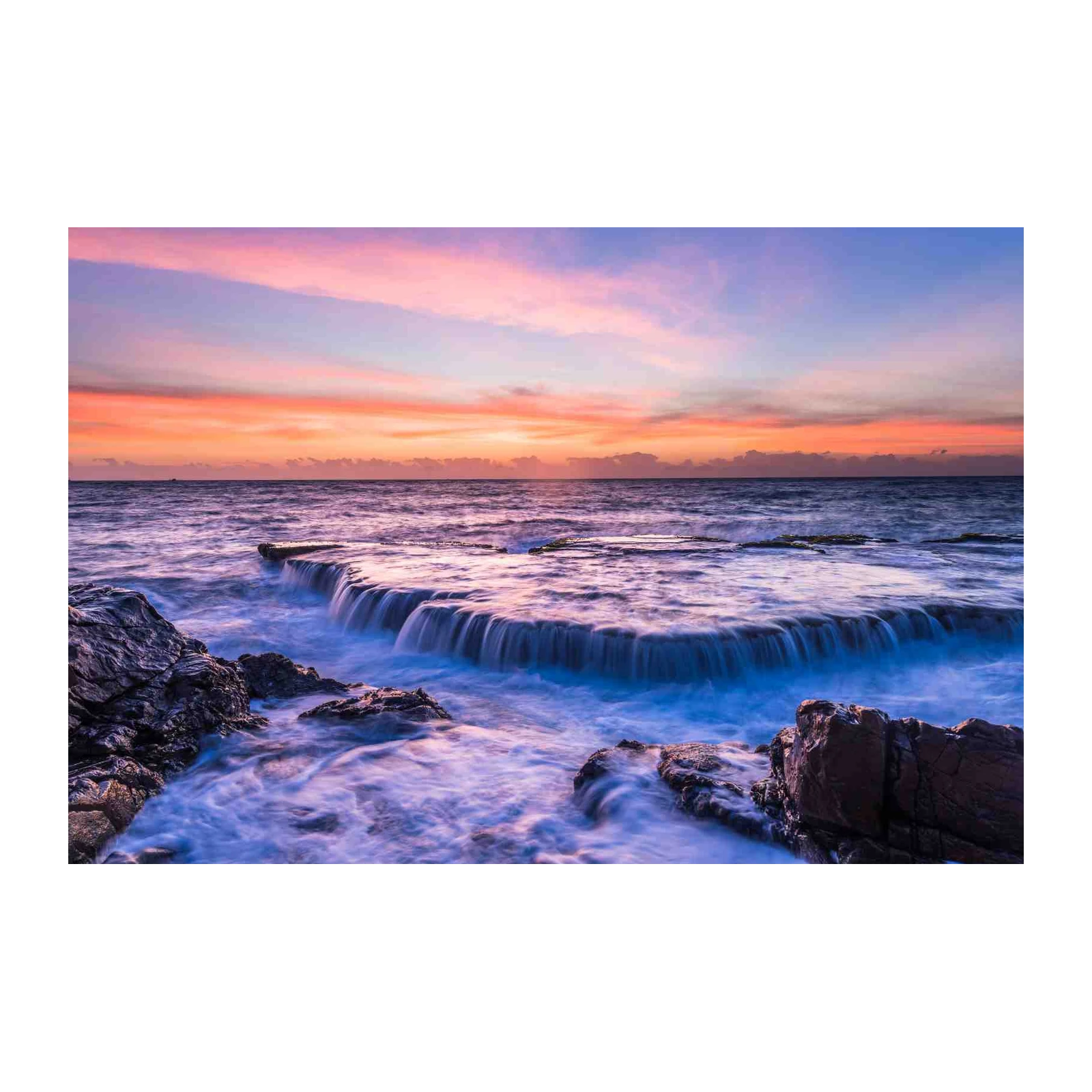 Serene Coastal Sunset Waterfall Wall Art