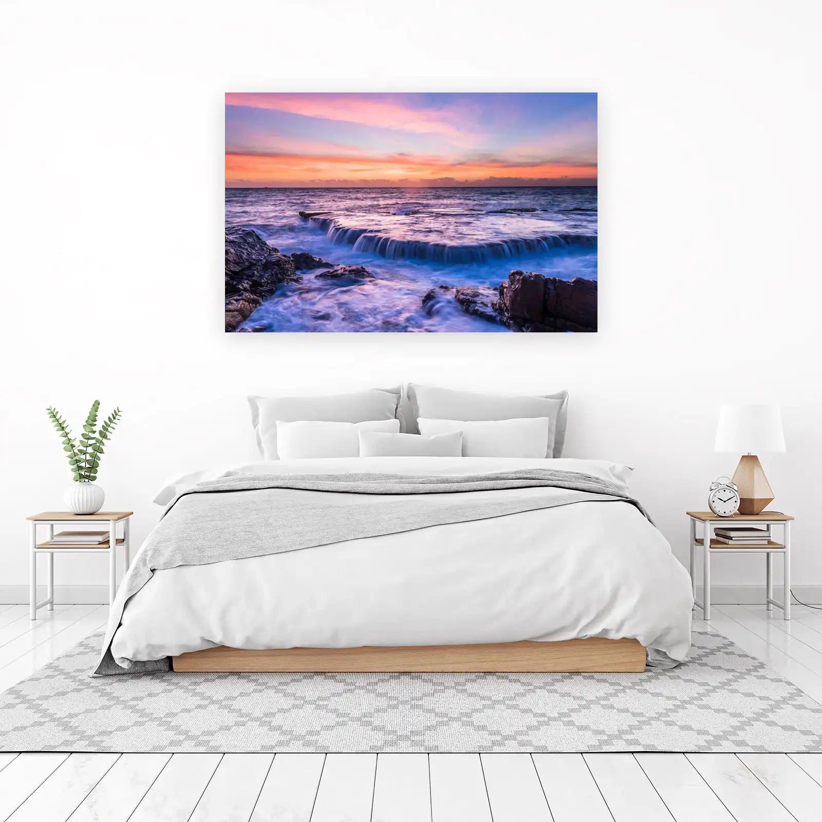 Serene Coastal Sunset Waterfall Wall Art
