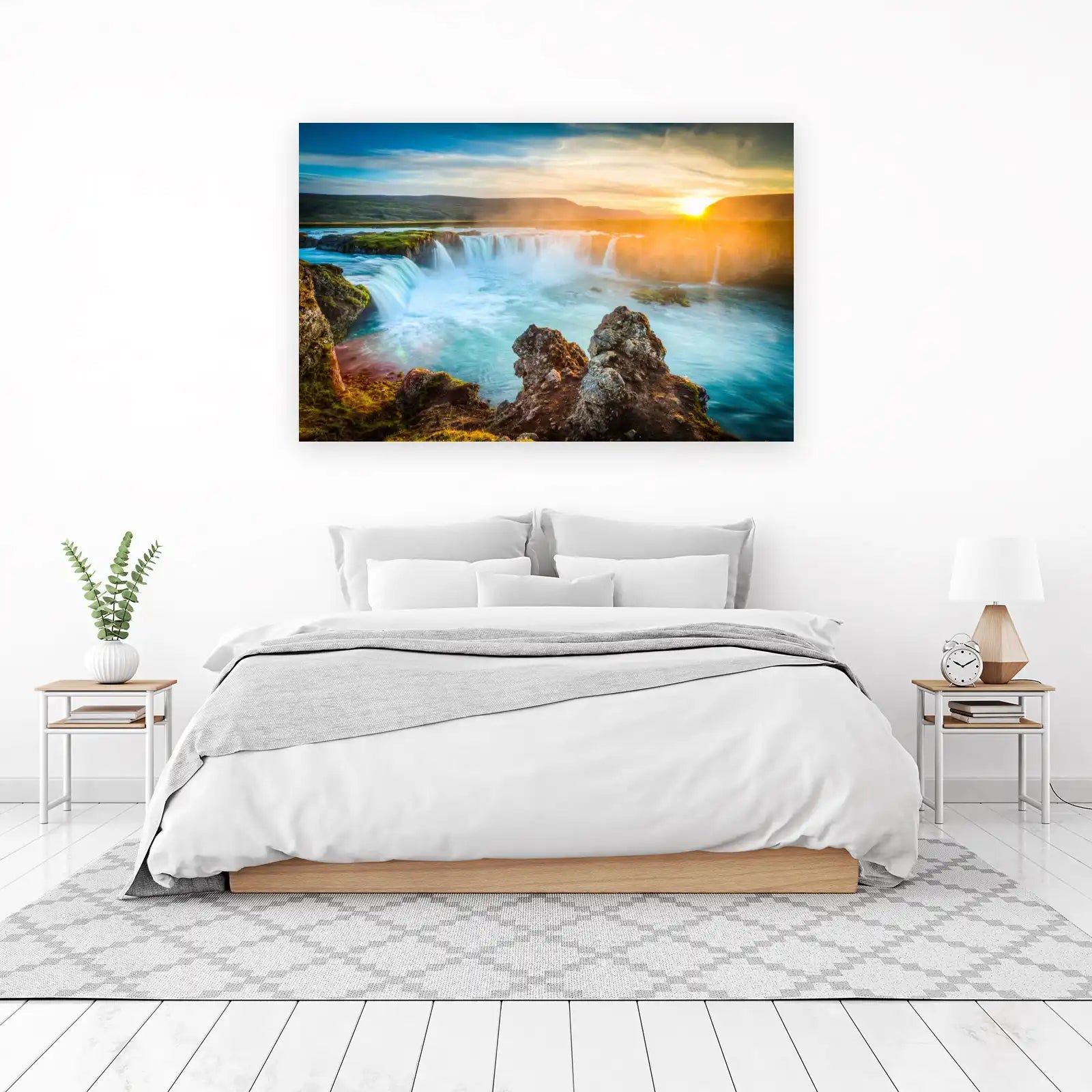 Majestic Waterfall Sunset Iceland Wall Art