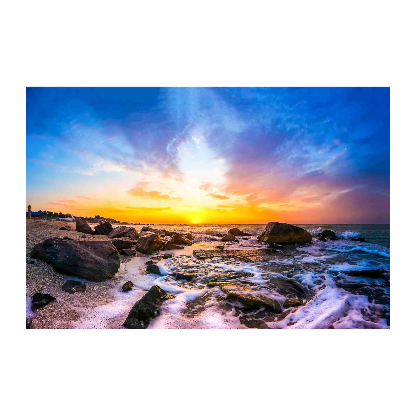 Serene Sunset Beach Rocks Wall Art
