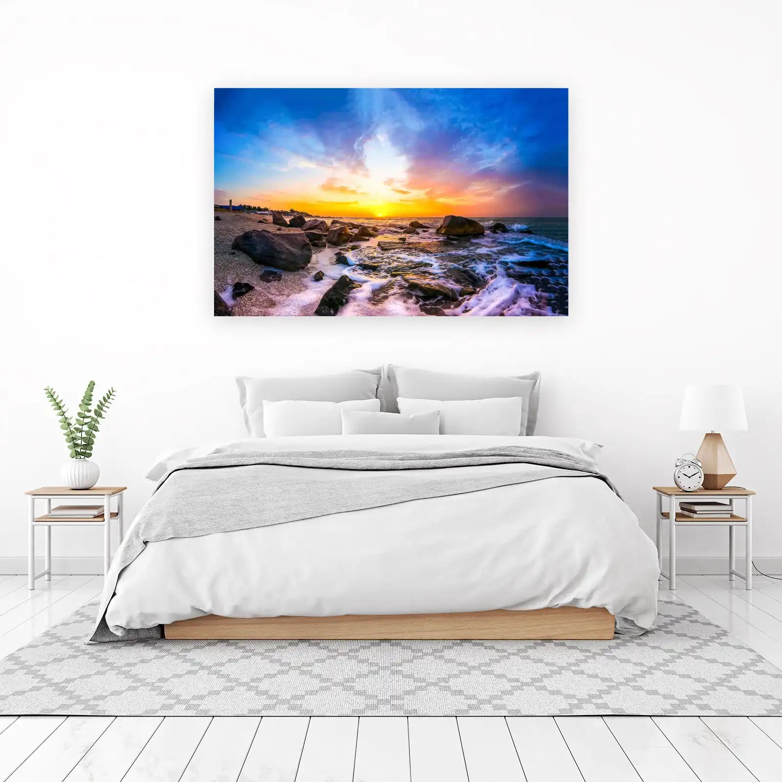 Serene Sunset Beach Rocks Wall Art