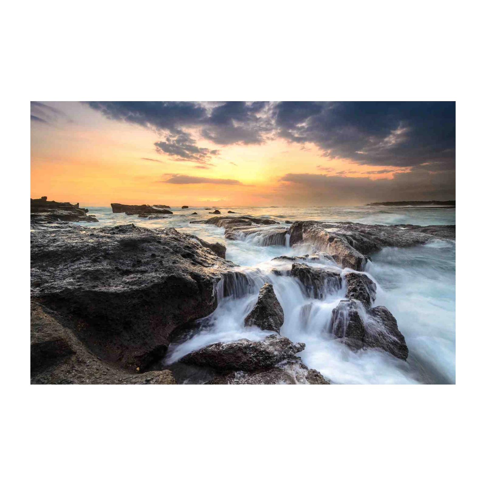 Dramatic Sunset Coastal Waterfall Wall Art