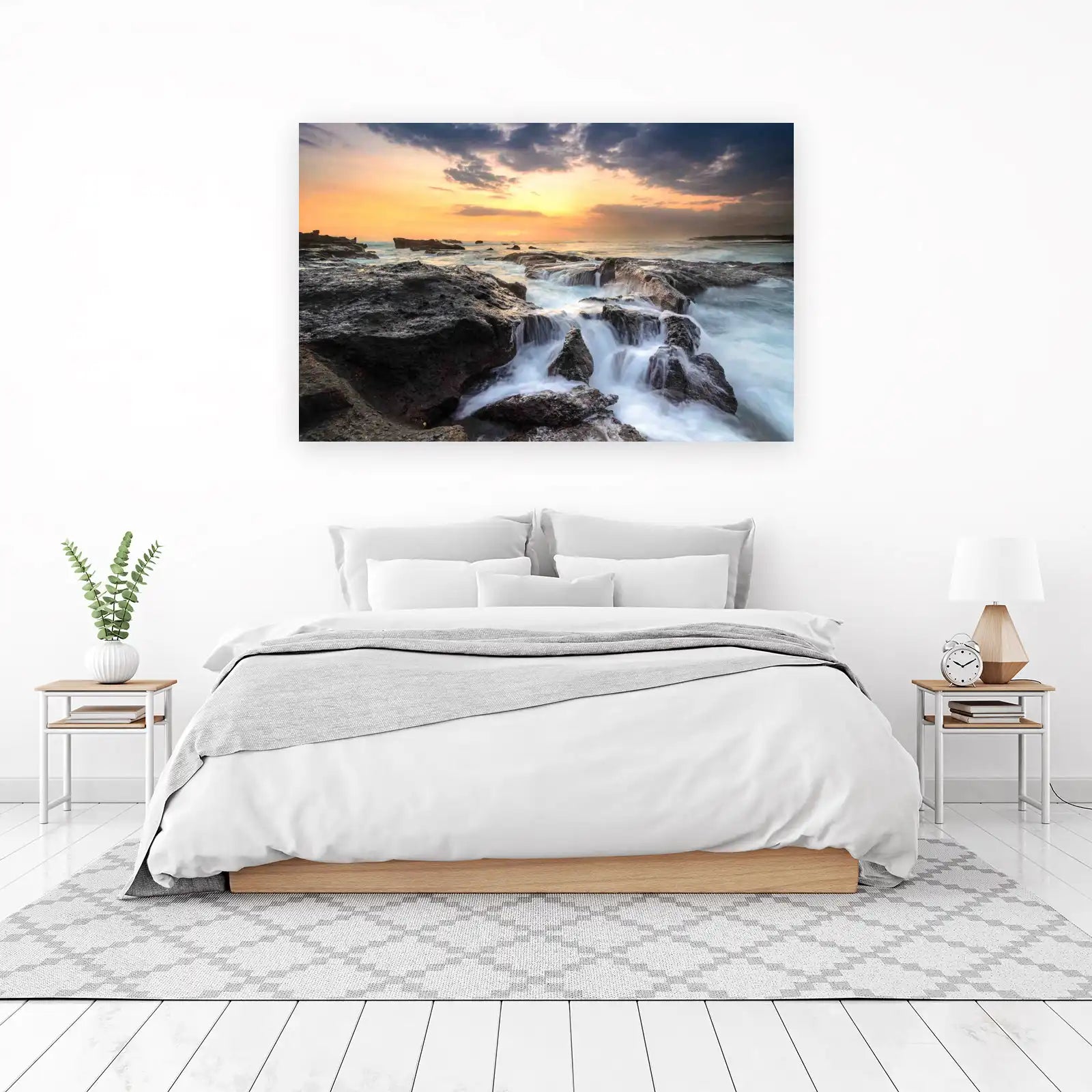 Dramatic Sunset Coastal Waterfall Wall Art