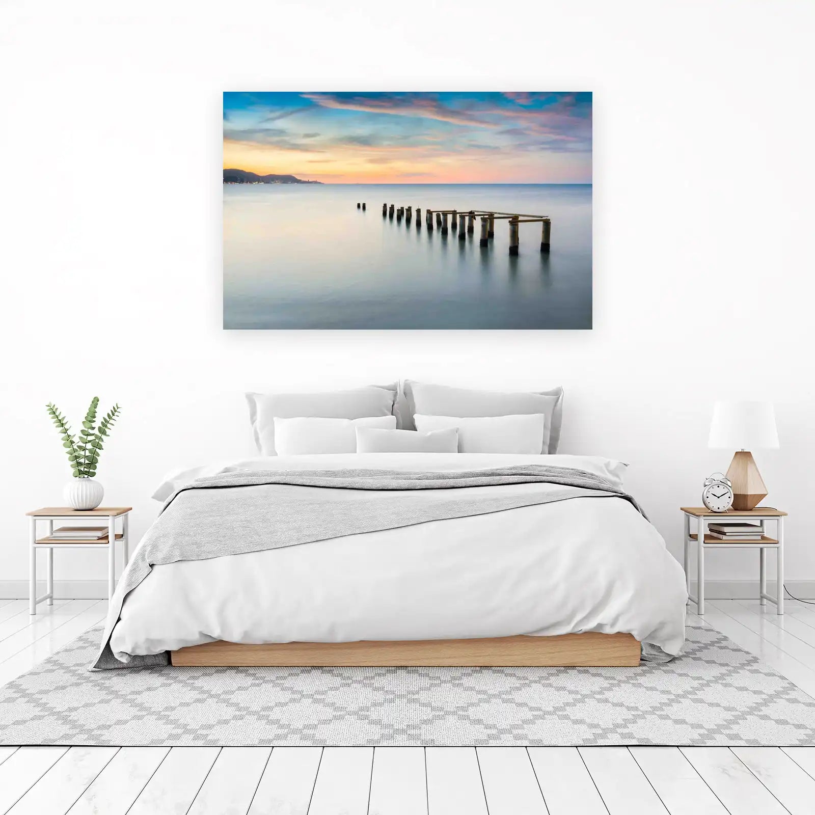 Serene Pier Sunset Ocean Wall Art