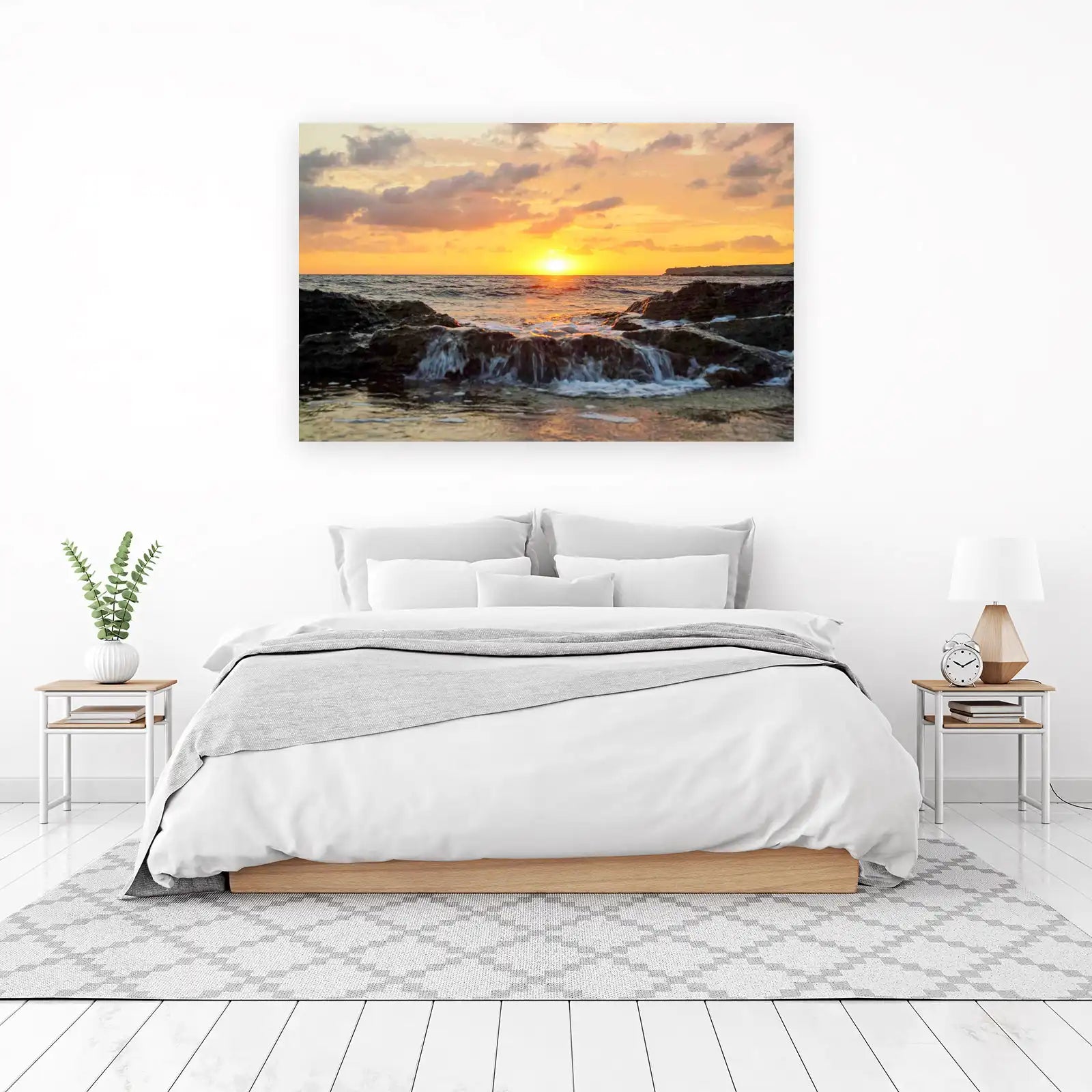 Golden Sunset Ocean Rocks Wall Art