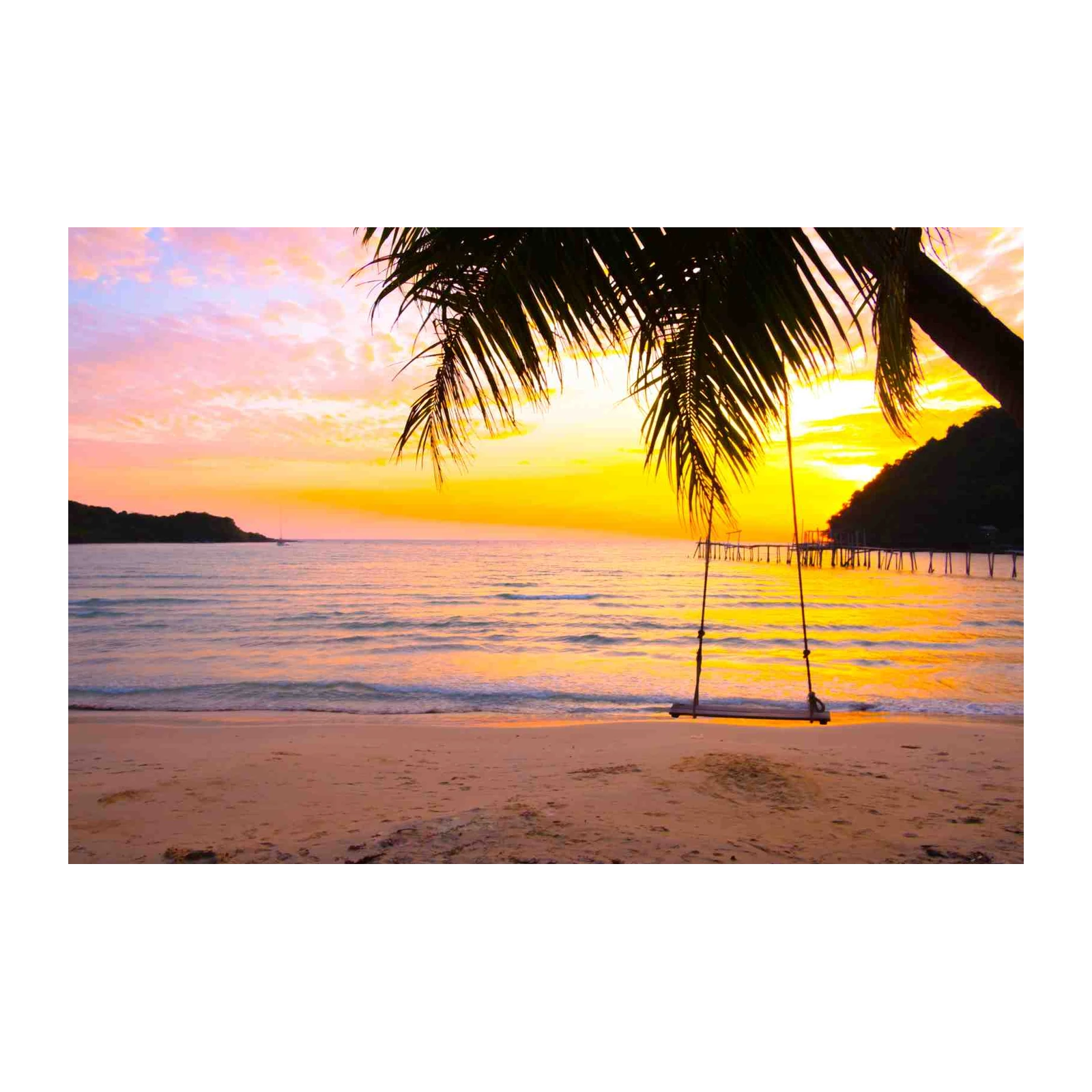 Tropical Sunset Beach Swing Wall Art