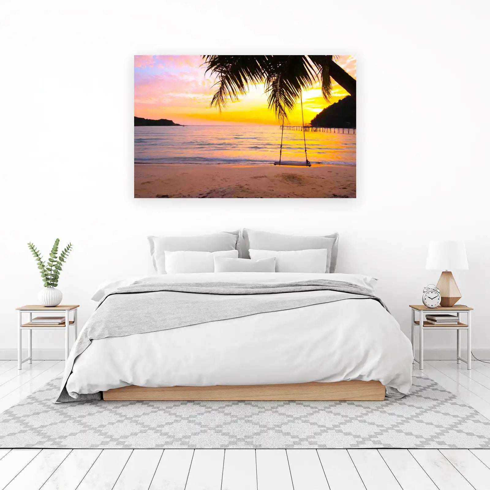 Tropical Sunset Beach Swing Wall Art