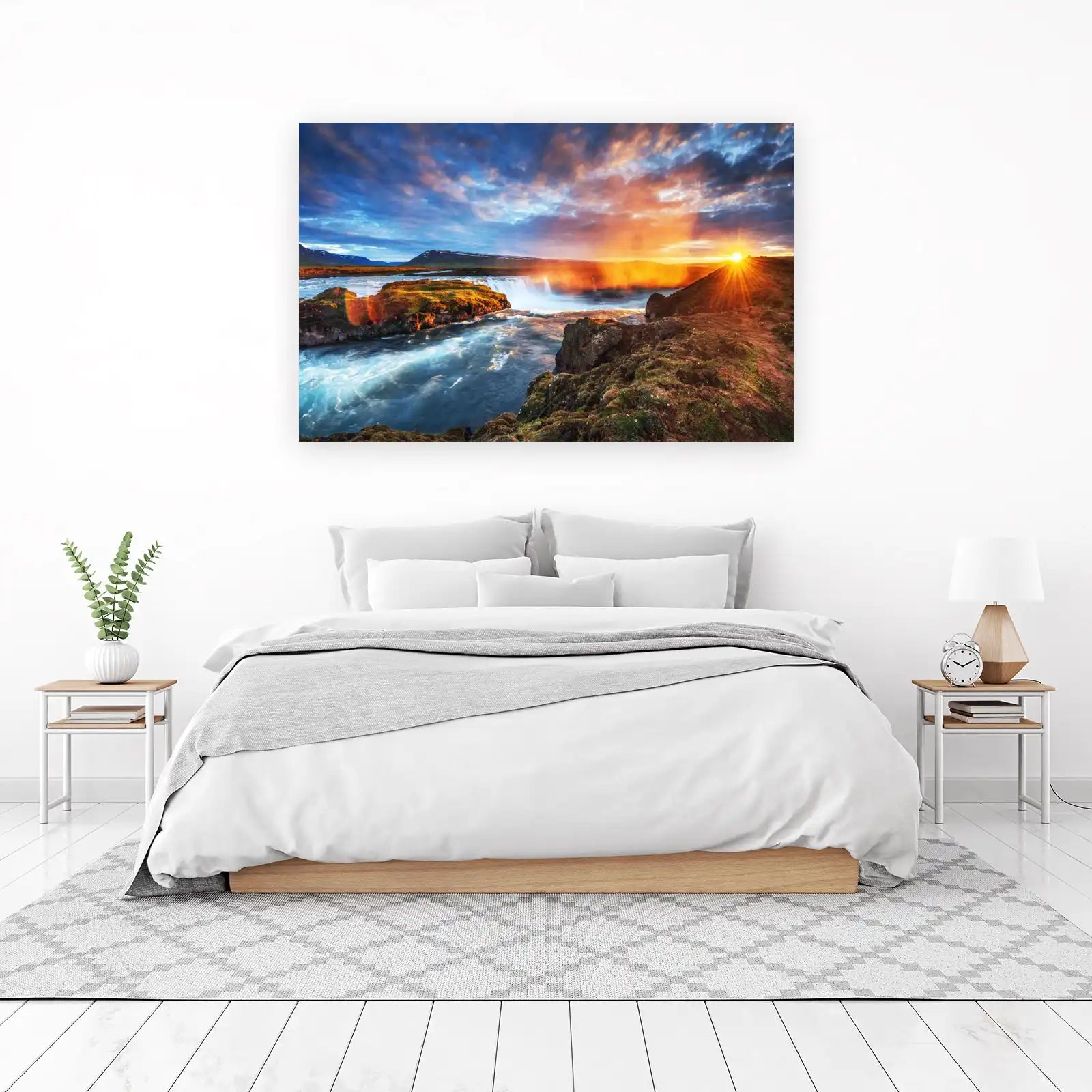 Majestic Waterfall Sunset Iceland Wall Art