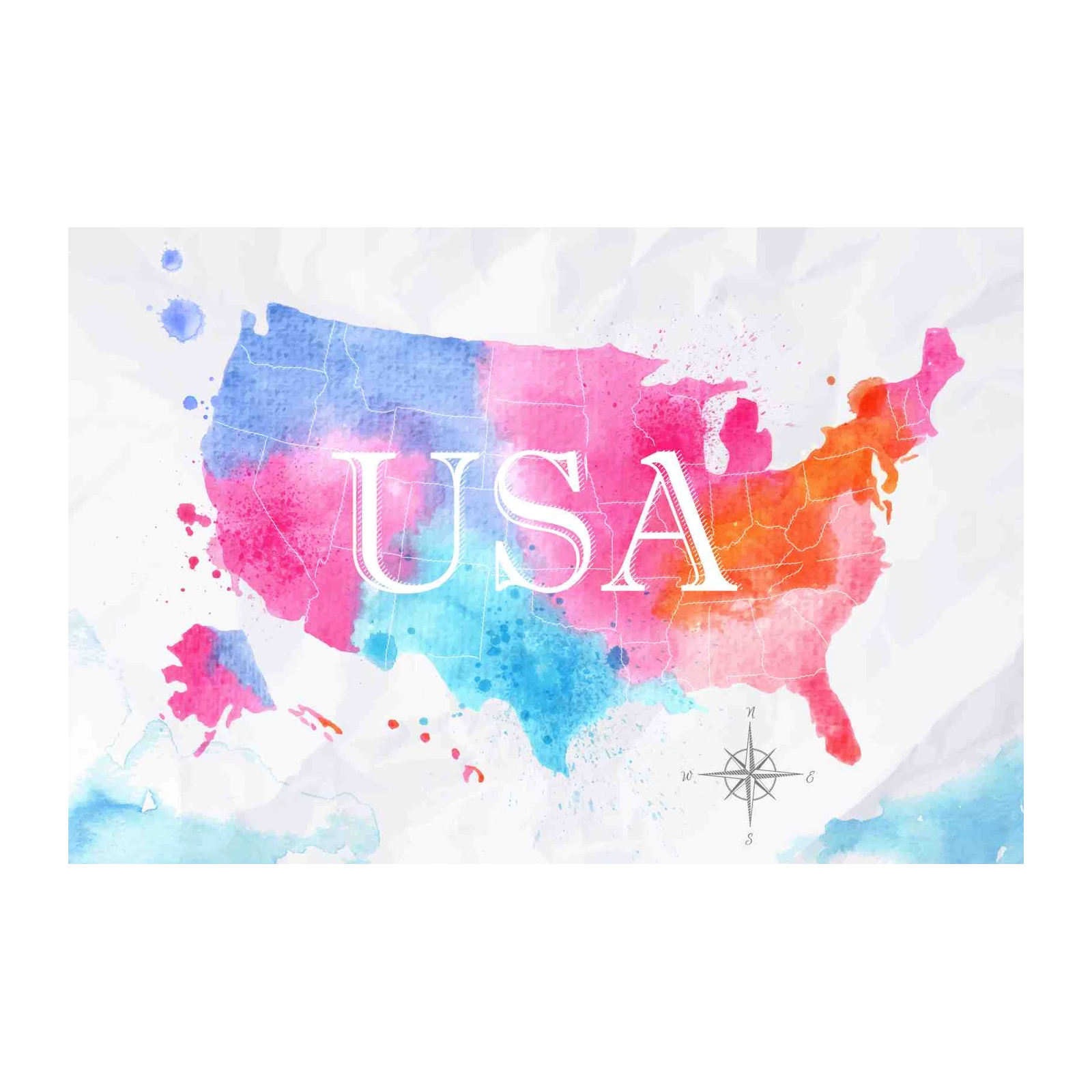 Vibrant Watercolor USA Map Wall Art