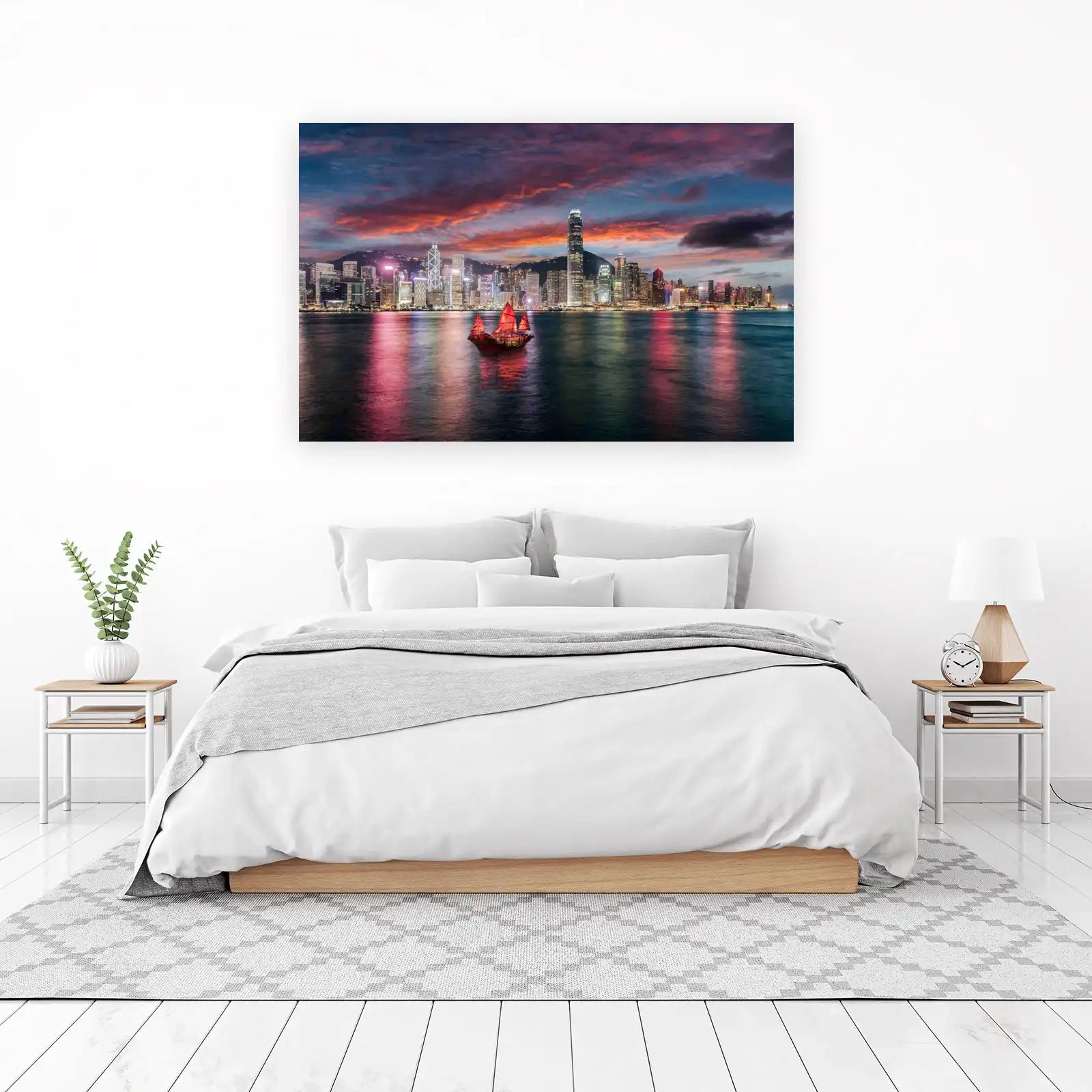 Hong Kong Skyline Junk Boat Wall Art