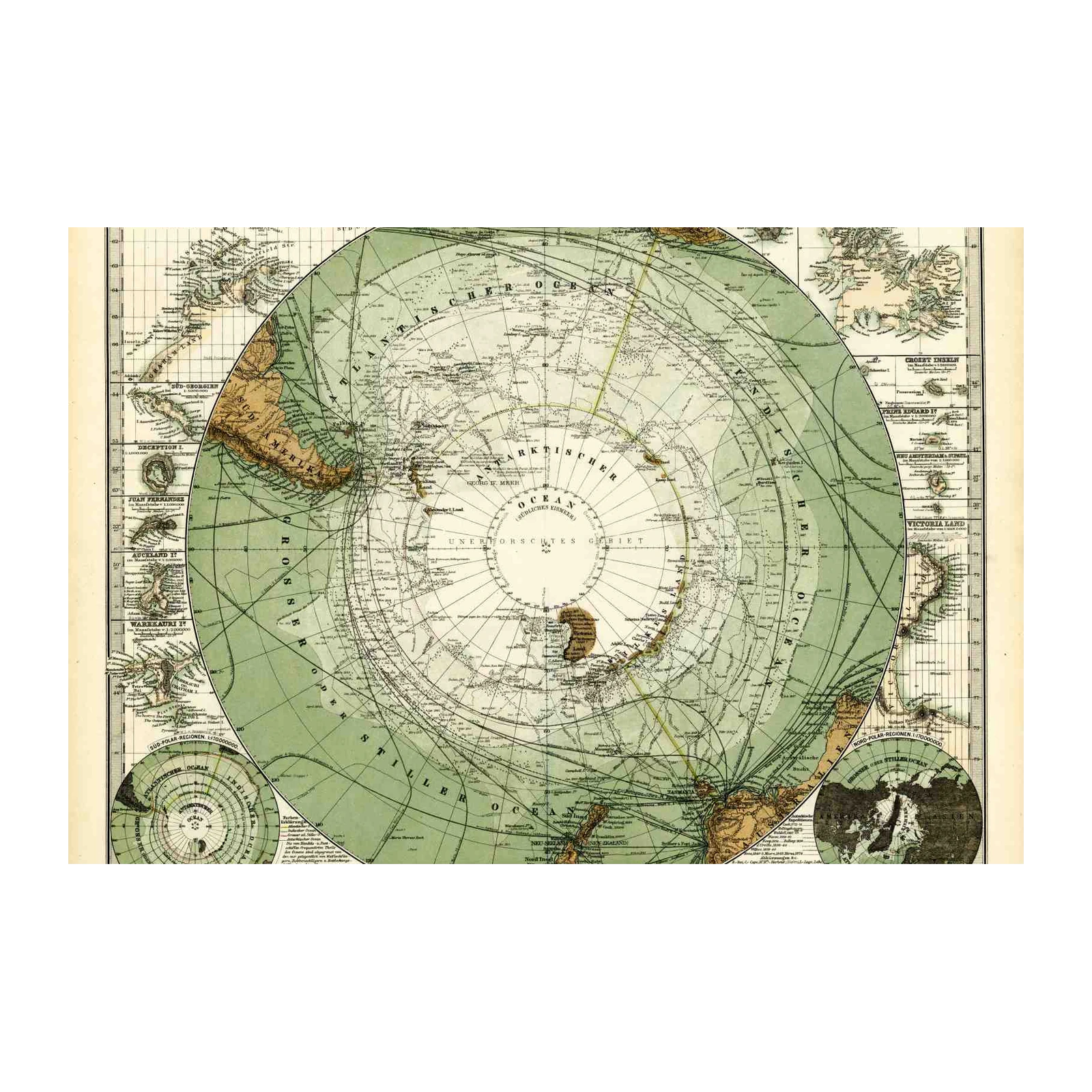 Vintage South Polar Map Wall Art