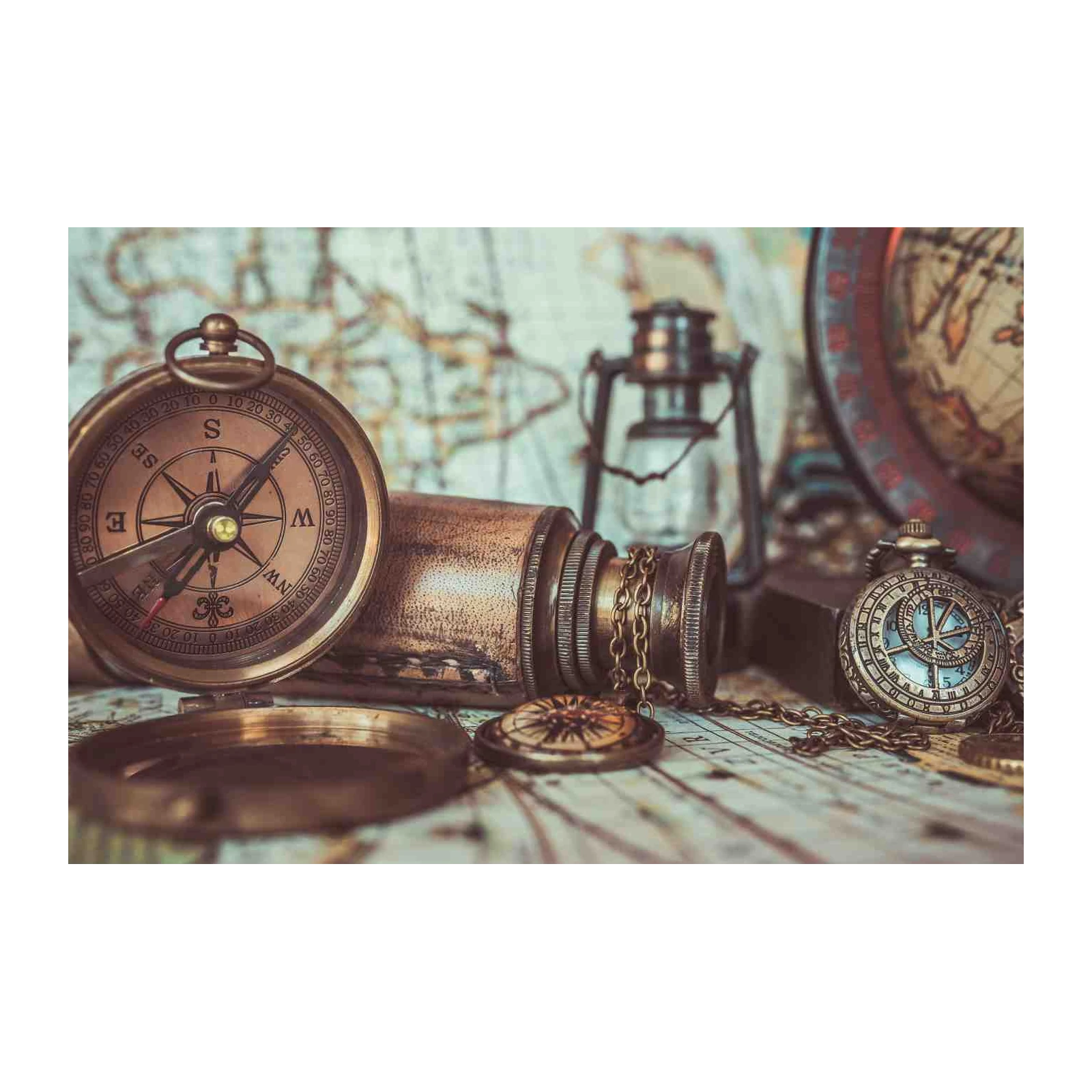 Vintage Travel Compass & Spyglass Wall Art