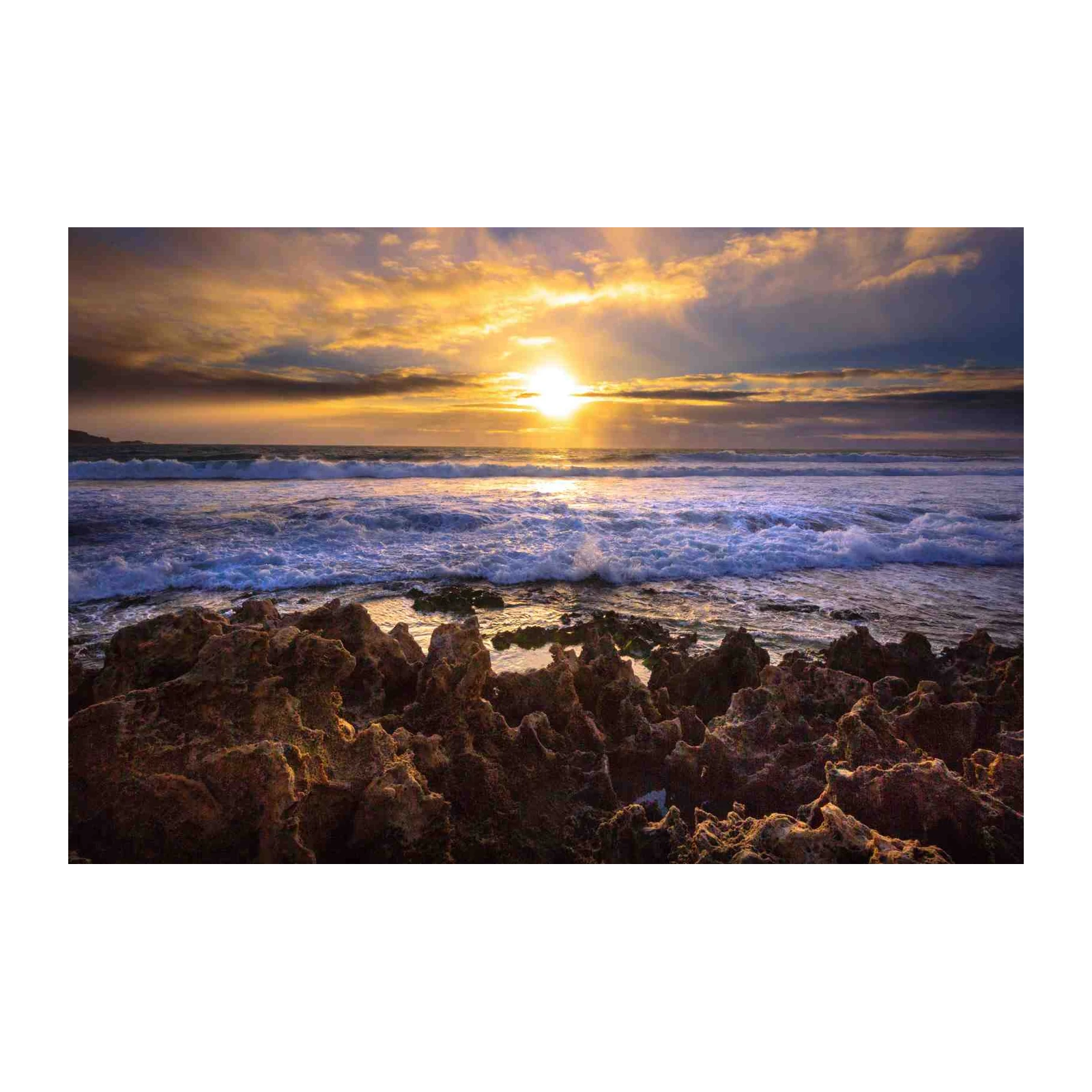 Dramatic Sunset Ocean Rocks Wall Art