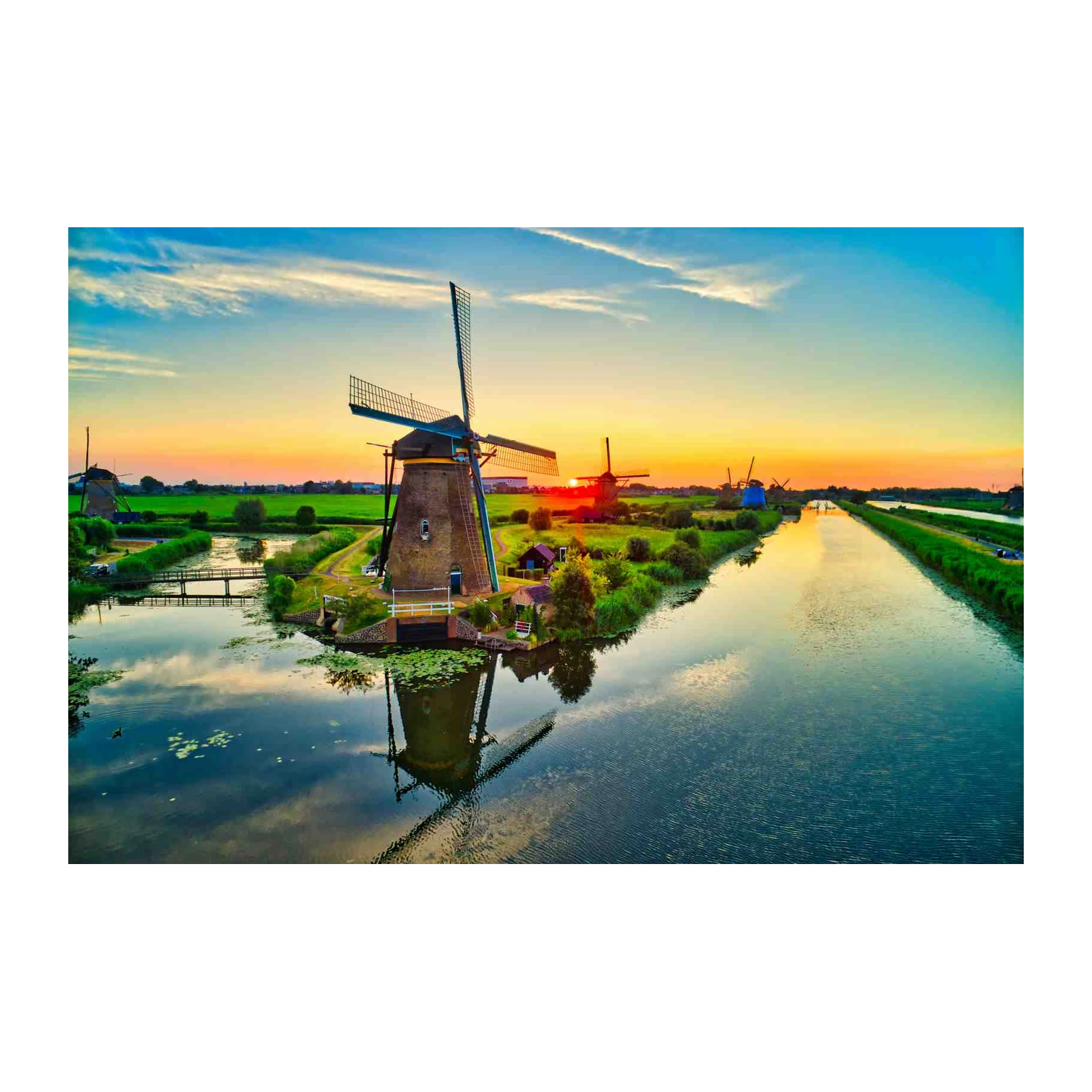 Dutch Windmills Sunset Wall Art