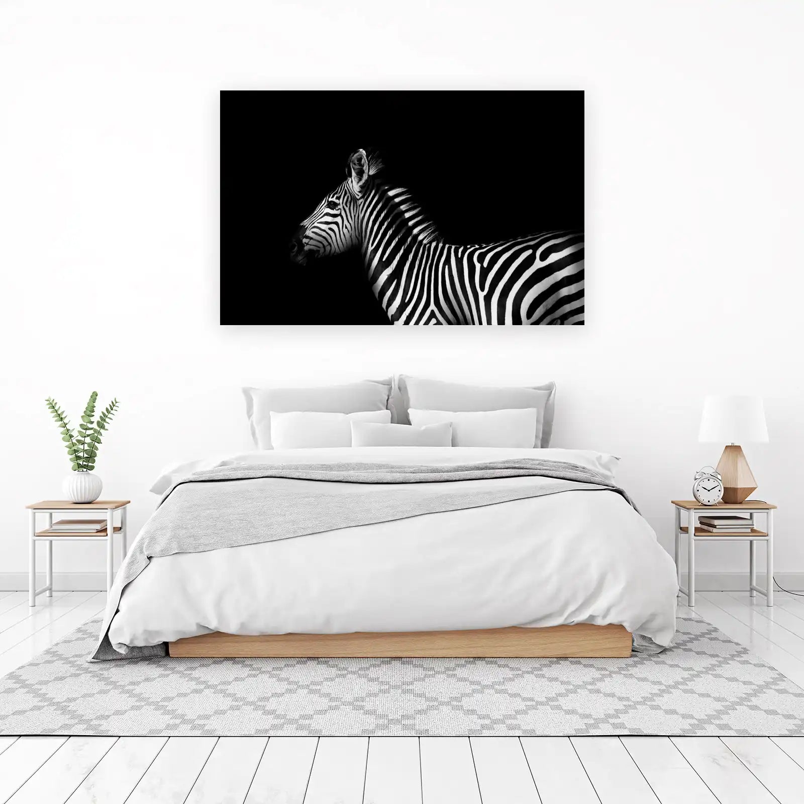 Striking Zebra Portrait Black & White Wall Art