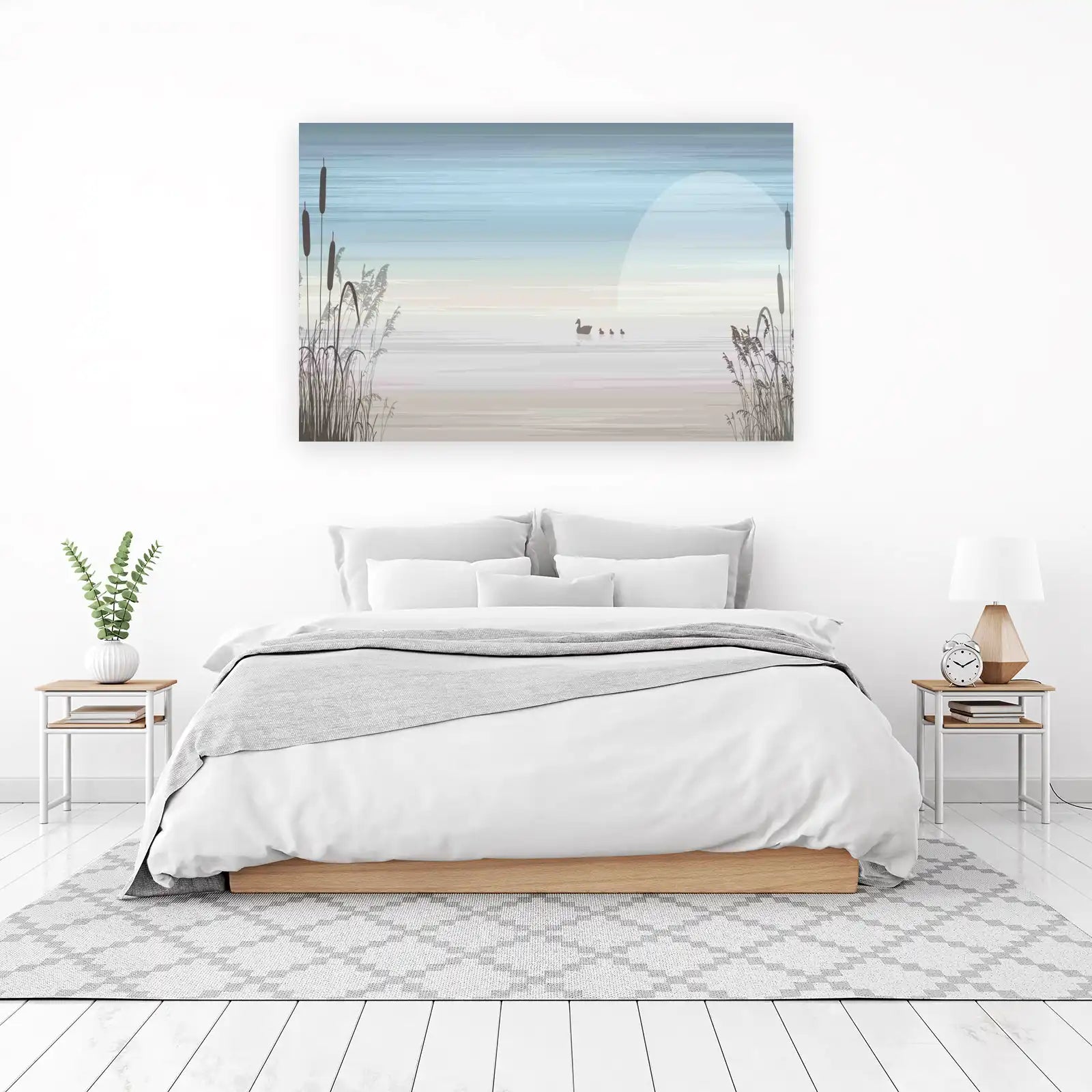Serene Duck Family Lake Landscape Wall Art