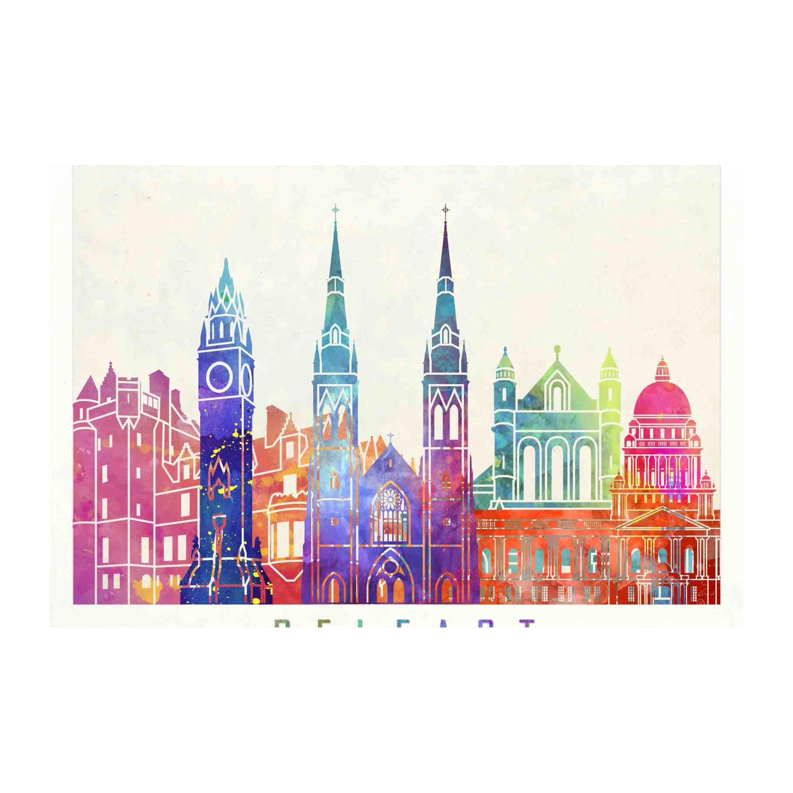 Vibrant Belfast Skyline Watercolor Wall Art