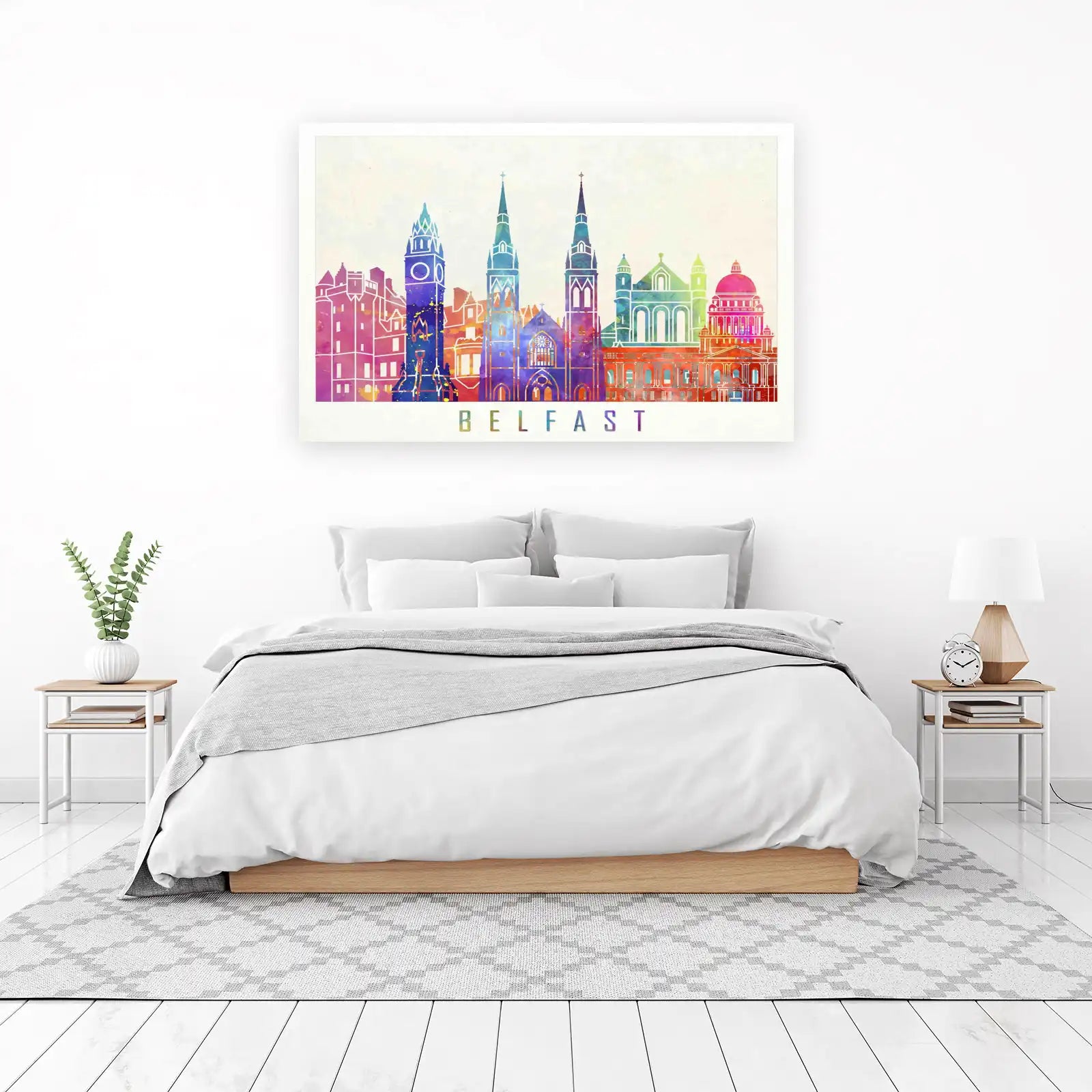 Vibrant Belfast Skyline Watercolor Wall Art