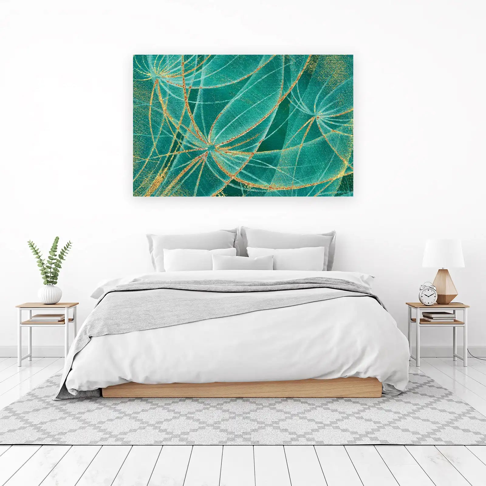 Luxe Teal & Gold Abstract Dandelion Wall Art