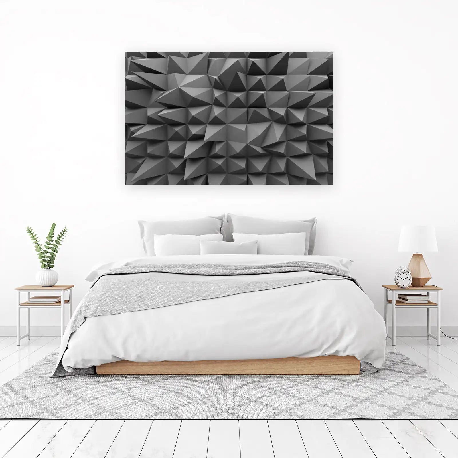 Geometric Facets Grey Abstract Wall Art