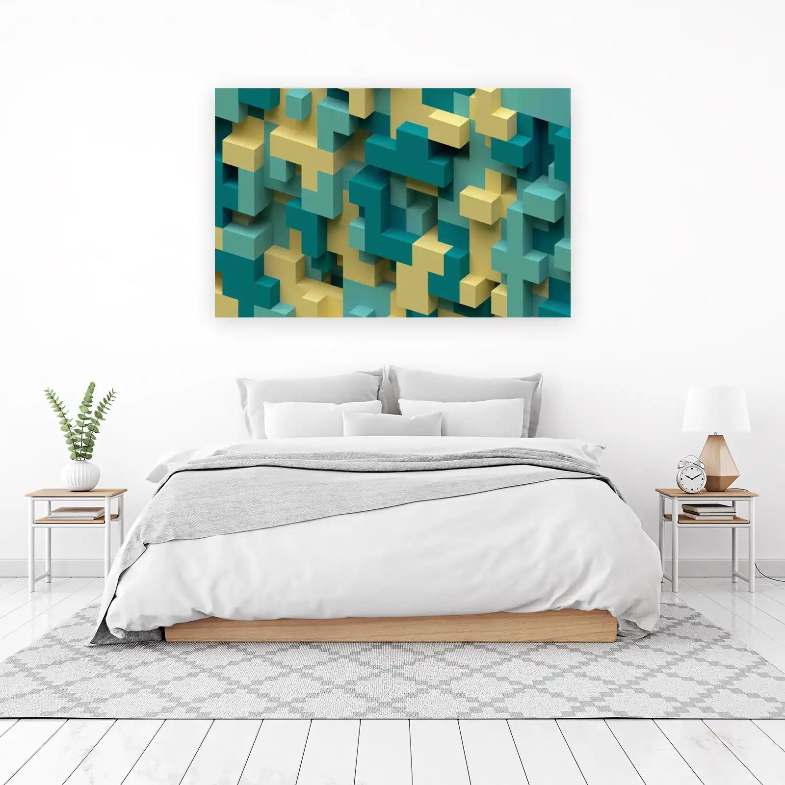 Abstract Geometric Teal & Gold Wall Art
