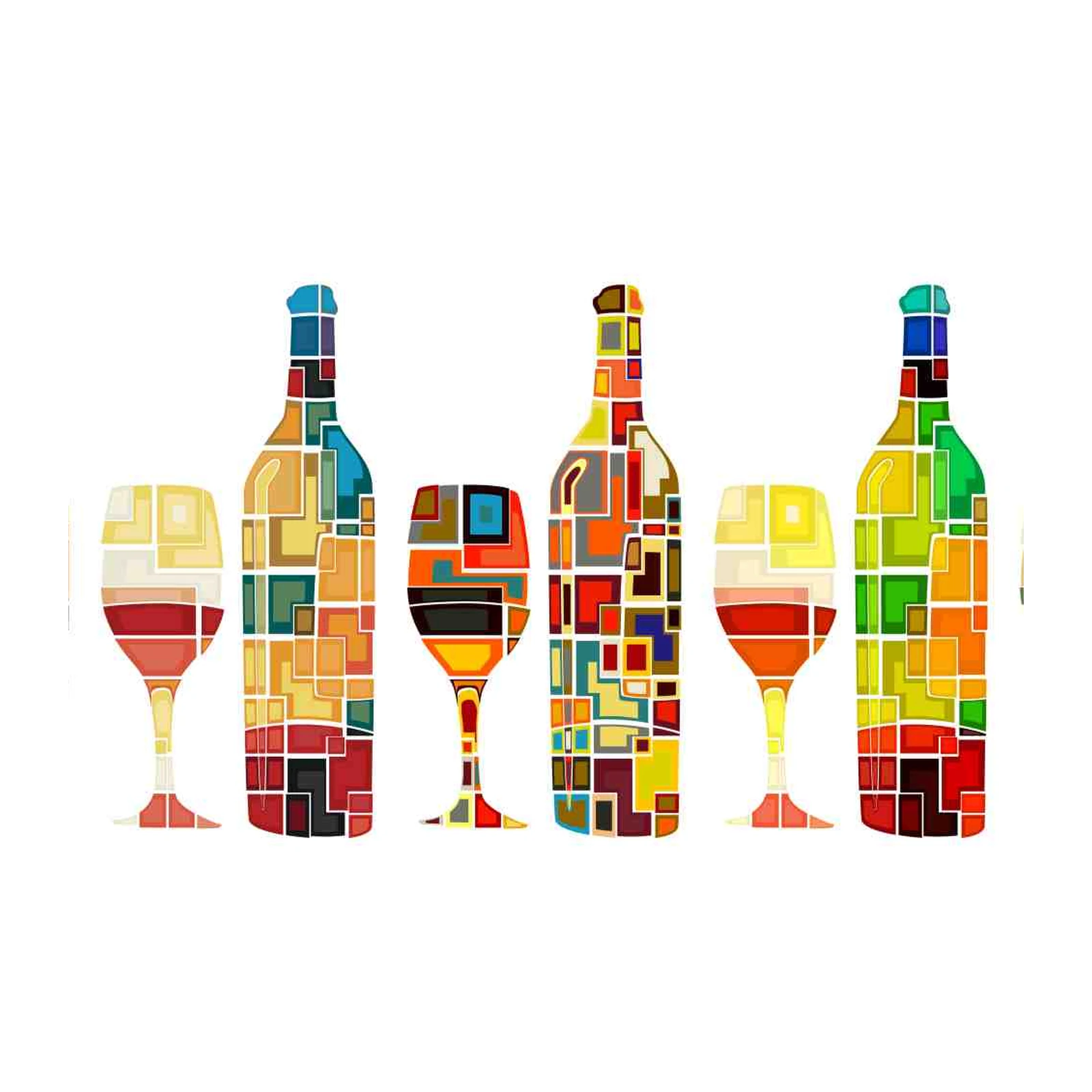 Vibrant Wine Bottles & Glasses Wall Art Art