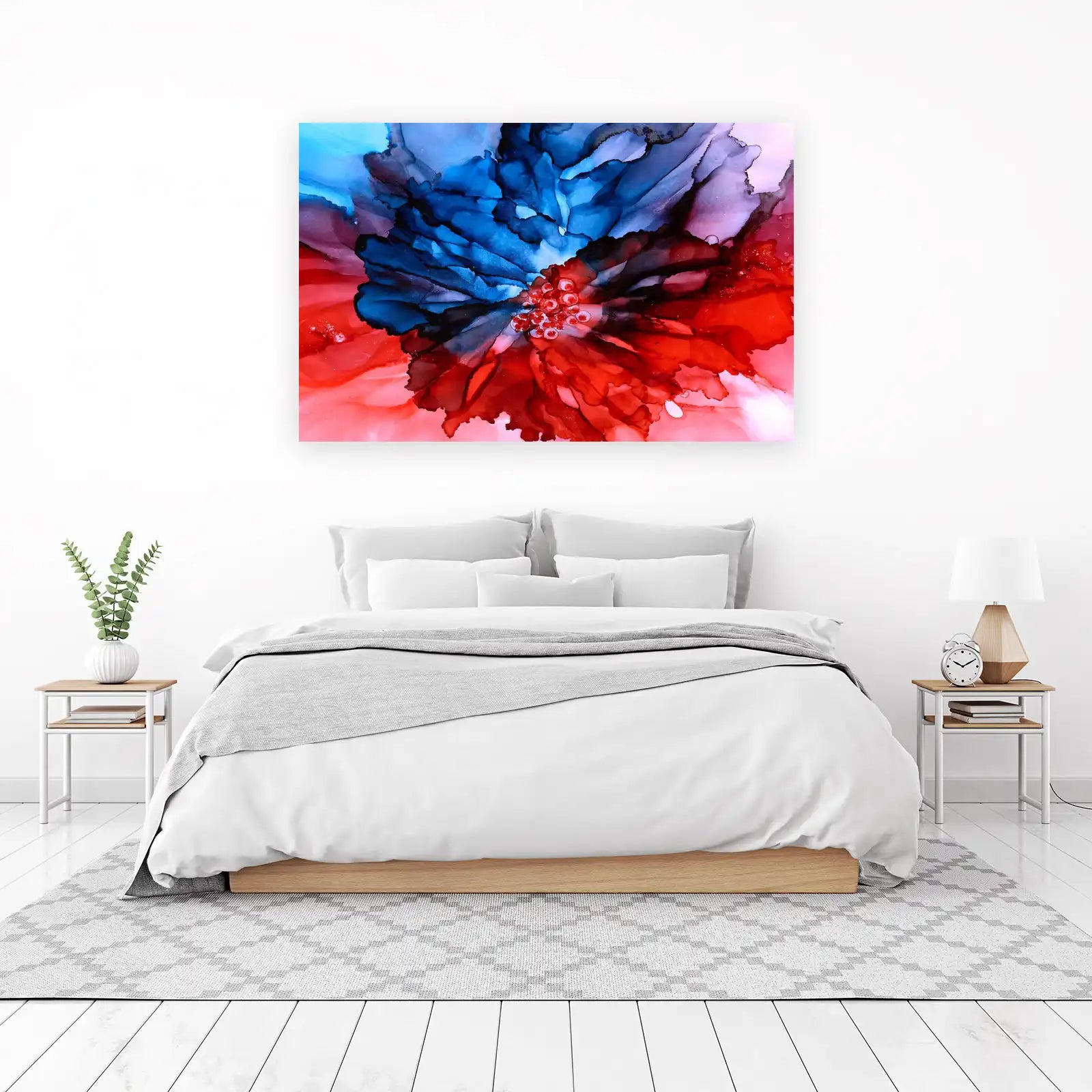 Vibrant Floral Burst Blue Red Wall Art
