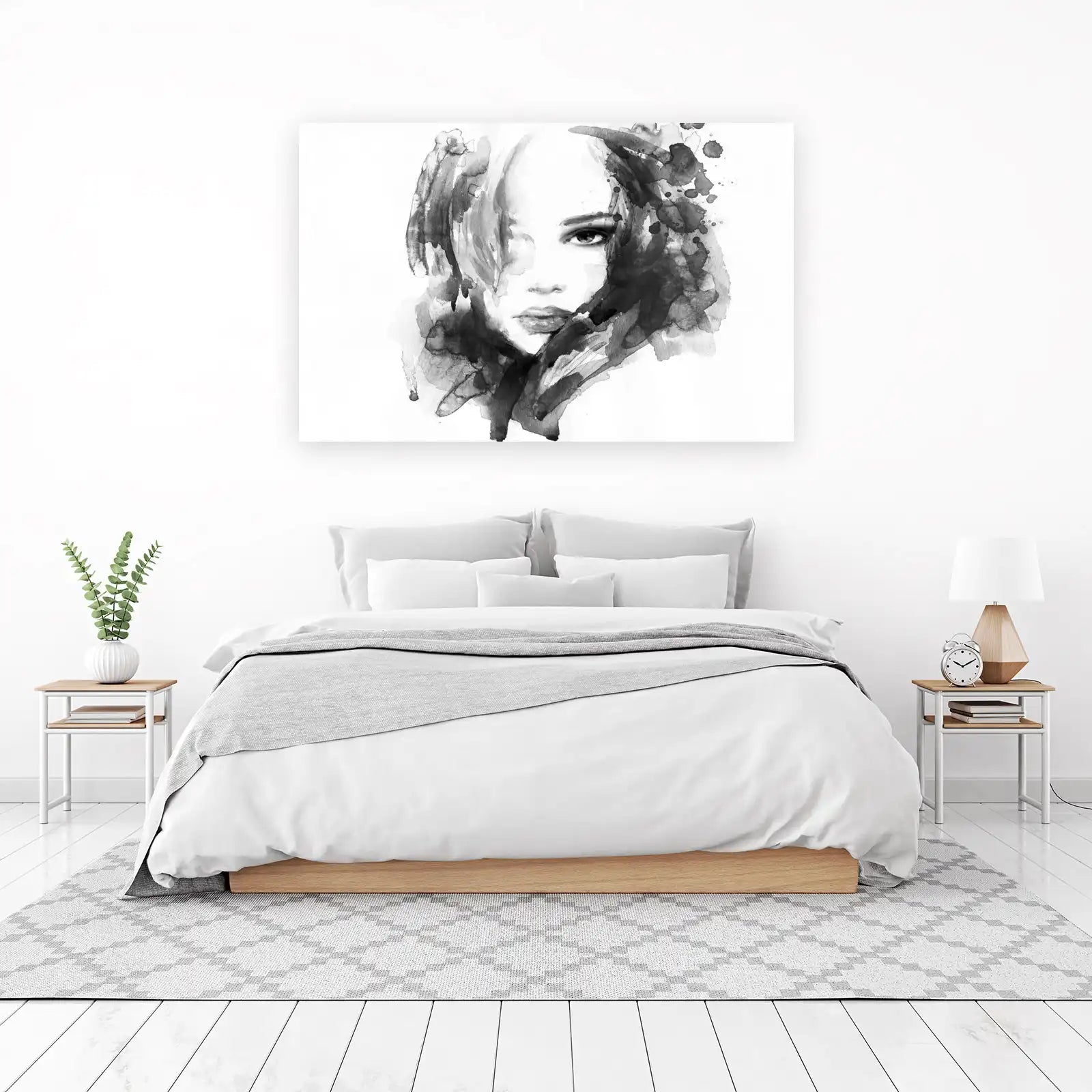 Monochromatic Portrait Woman Watercolor Wall Art