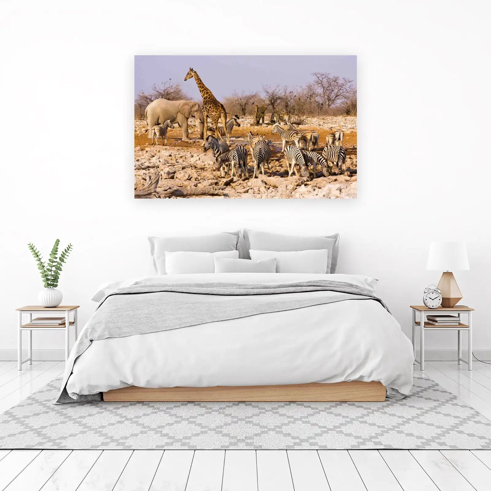 African Wildlife Herd Zebra & Elephant Wall Art