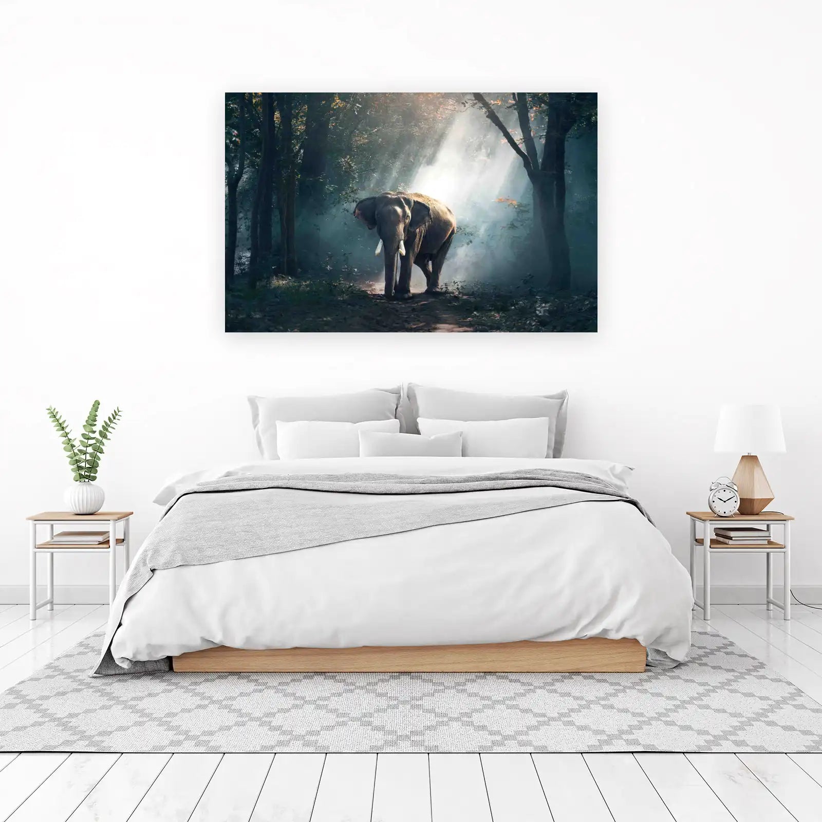 Majestic Elephant in Misty Forest Wall Art