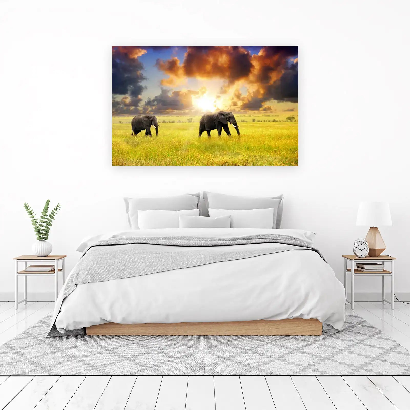 Majestic Elephants Safari Sunset Wall Art
