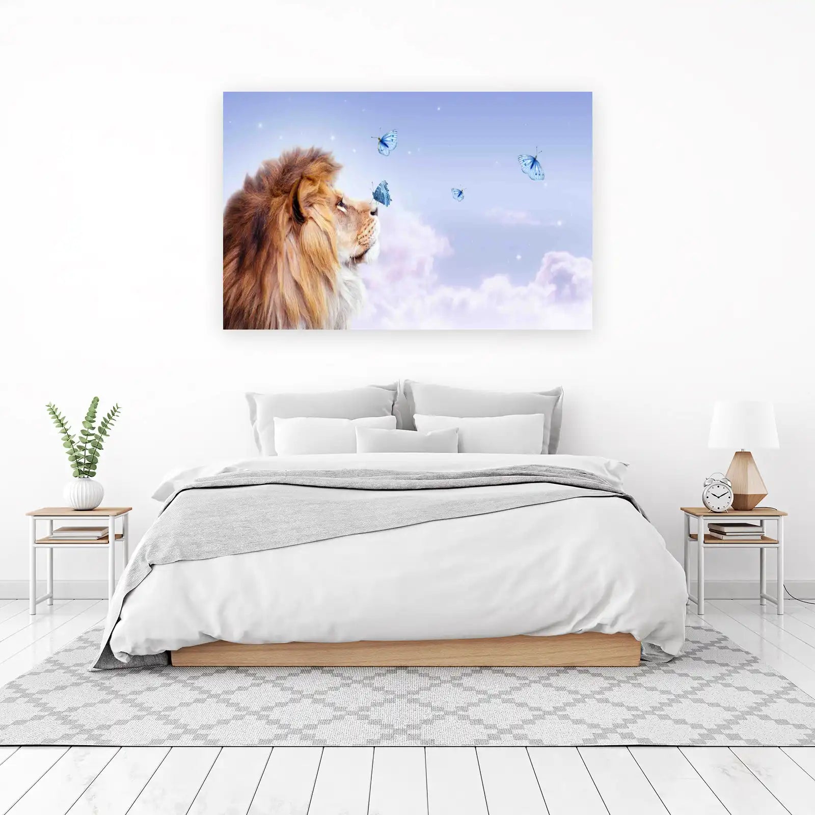 Majestic Lion & Butterflies Dreamy Sky Wall Art