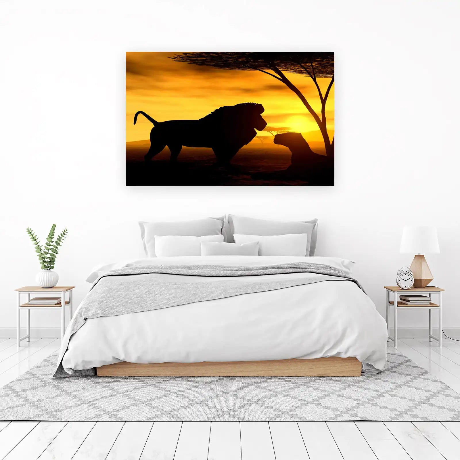 Majestic Lion & Lioness Sunset Silhouette Wall Art