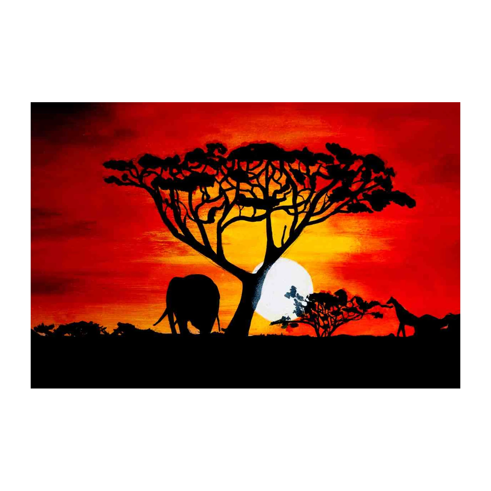 African Sunset Elephant Giraffe Wall Art