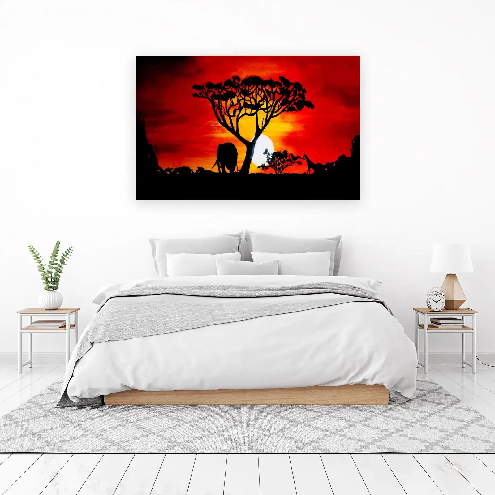 African Sunset Elephant Giraffe Wall Art