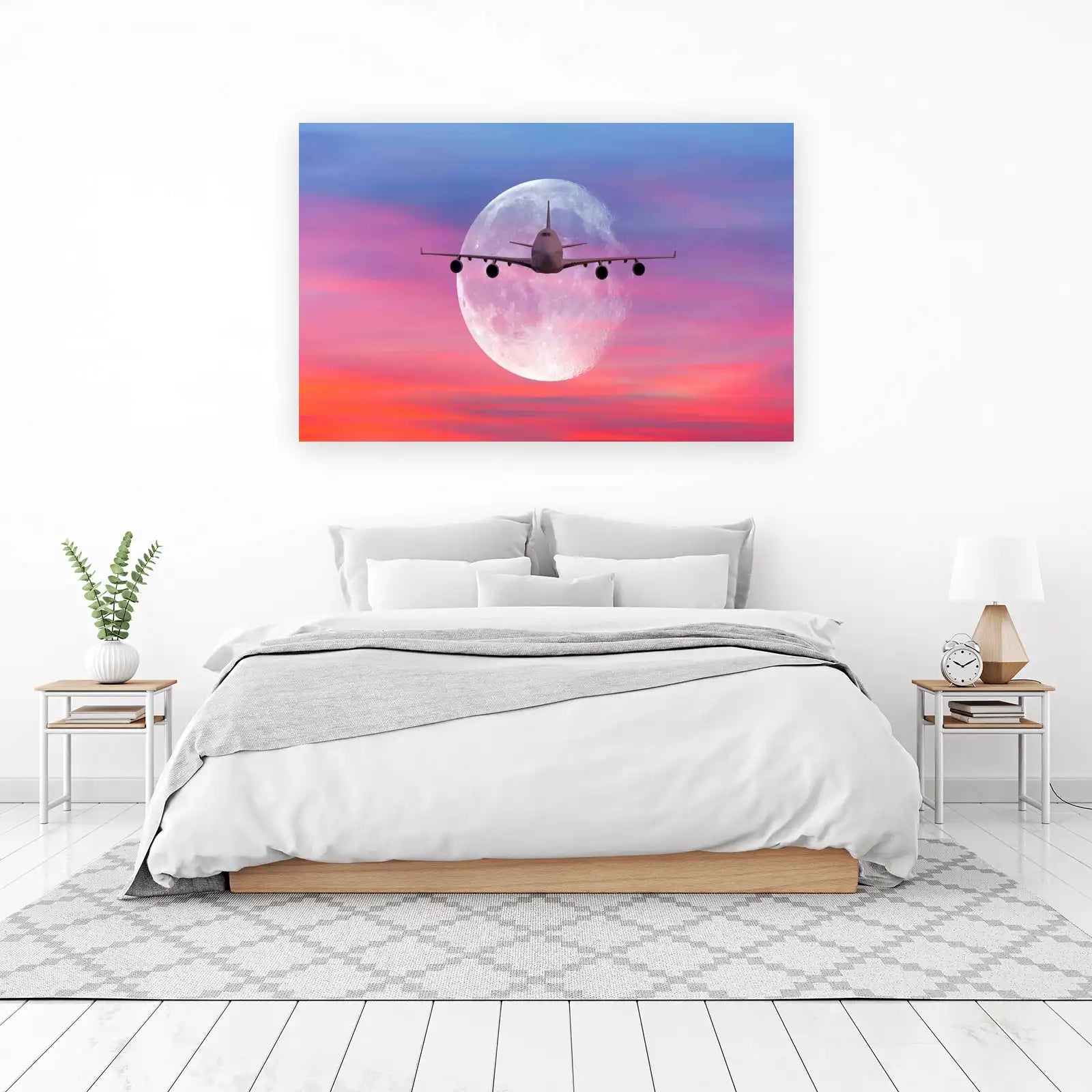 Airplane Moon Sky Wall Art