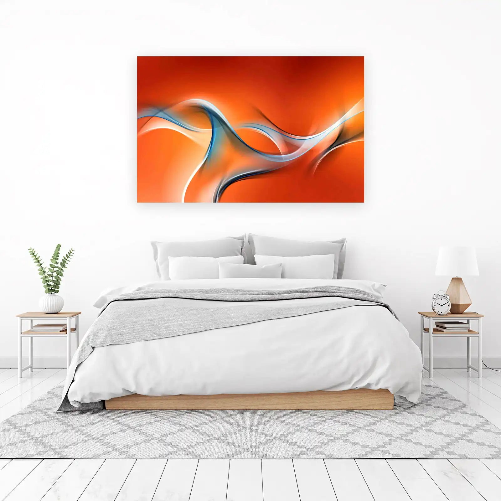 Abstract Flowing Waves Orange Blue Wall Art