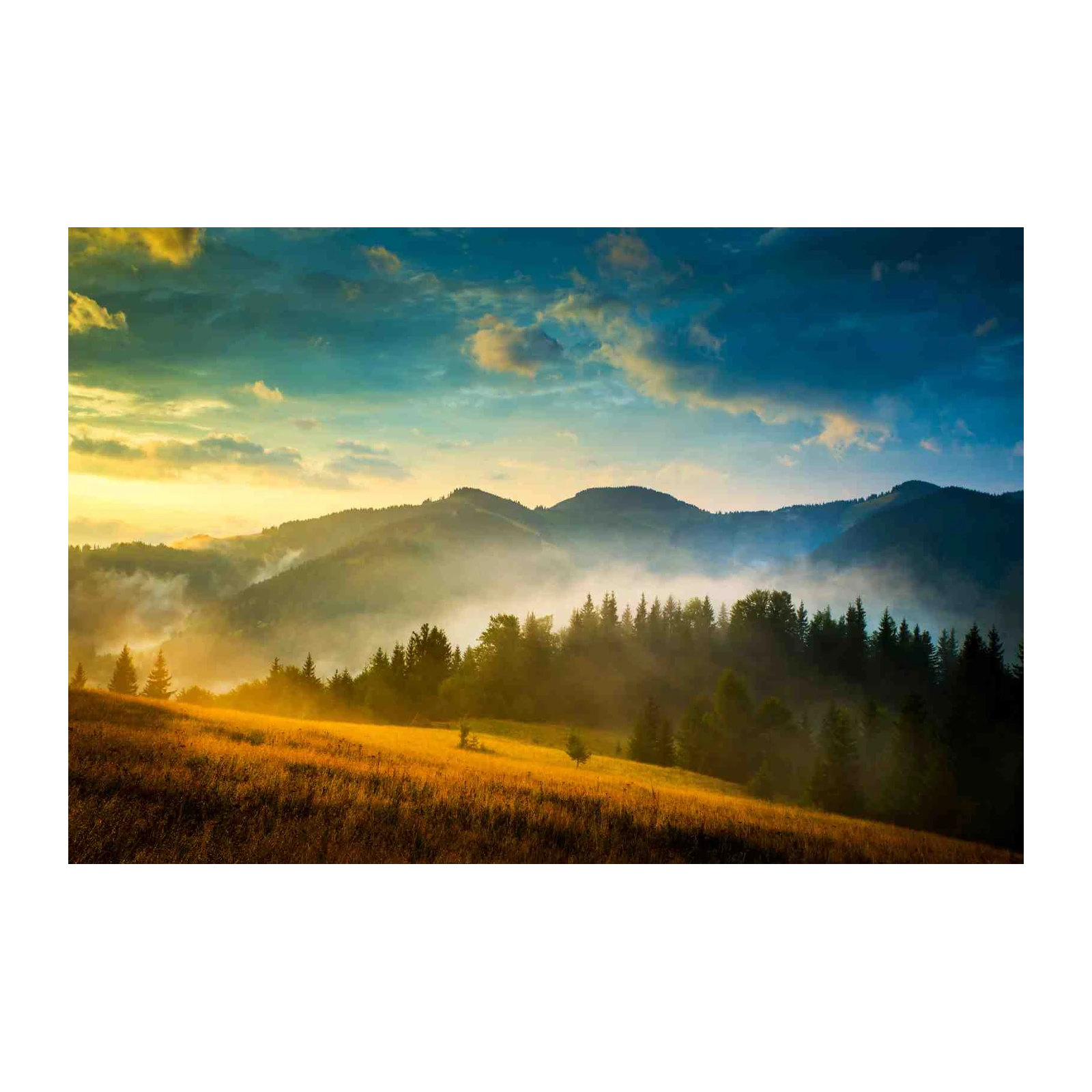 Misty Mountain Sunrise Landscape Wall Art