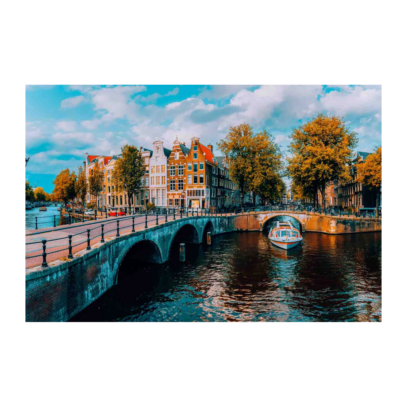 Vibrant Amsterdam Canal Bridge Wall Art